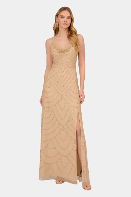 Beaded Cowl Deco Gown made by Adrianna Papell