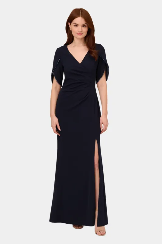 Pearl Trim Knit Crepe Gown sold by Lord & Taylor