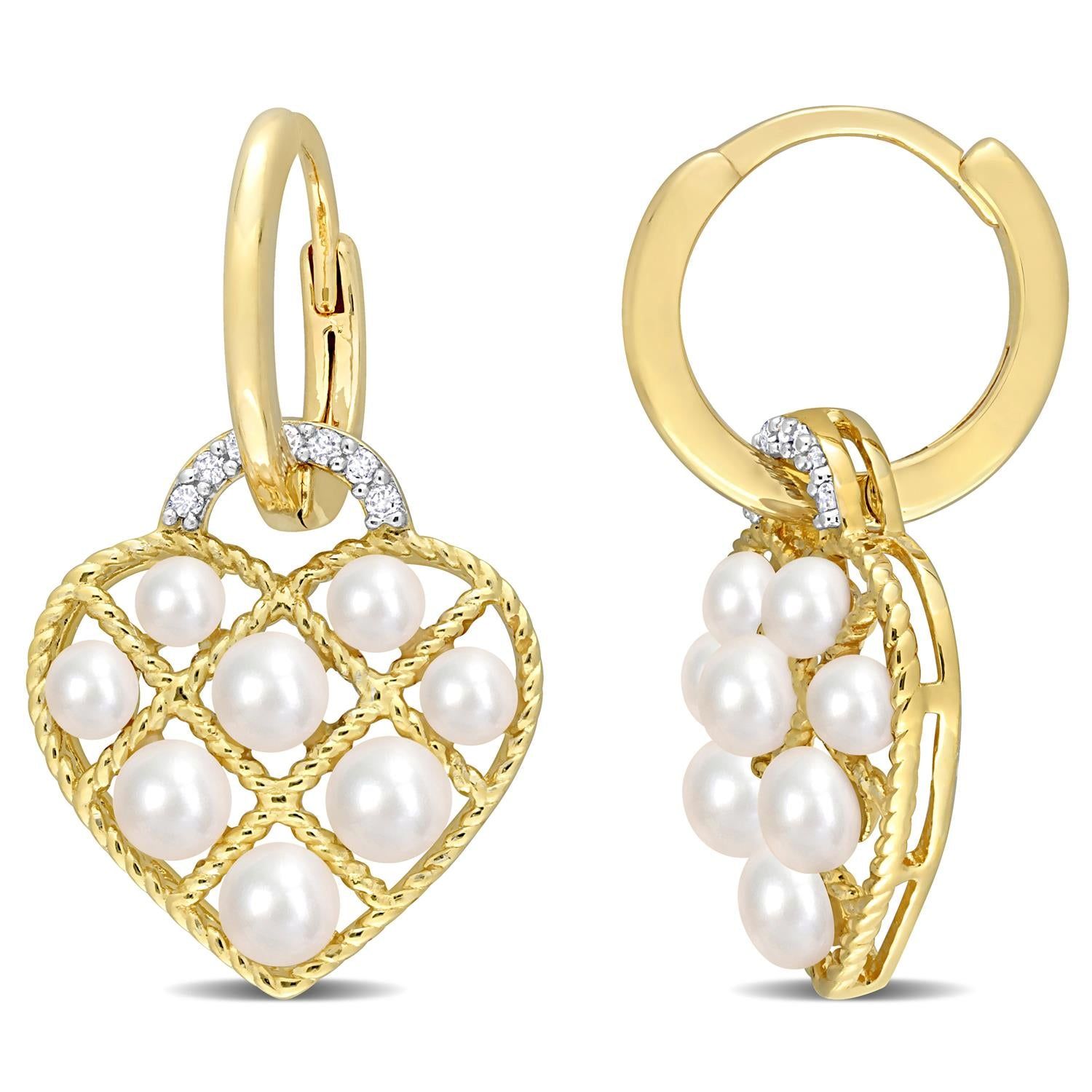 Cultured Freshwater Pearl Diamond Heart Earrings sold by Lord & Taylor product image thumbnail 4