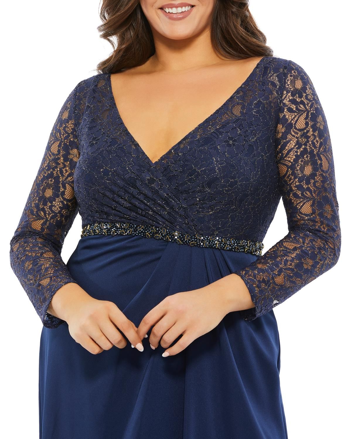 Long Sleeve V Neck A-Line Gown sold by Lord & Taylor product image thumbnail 3