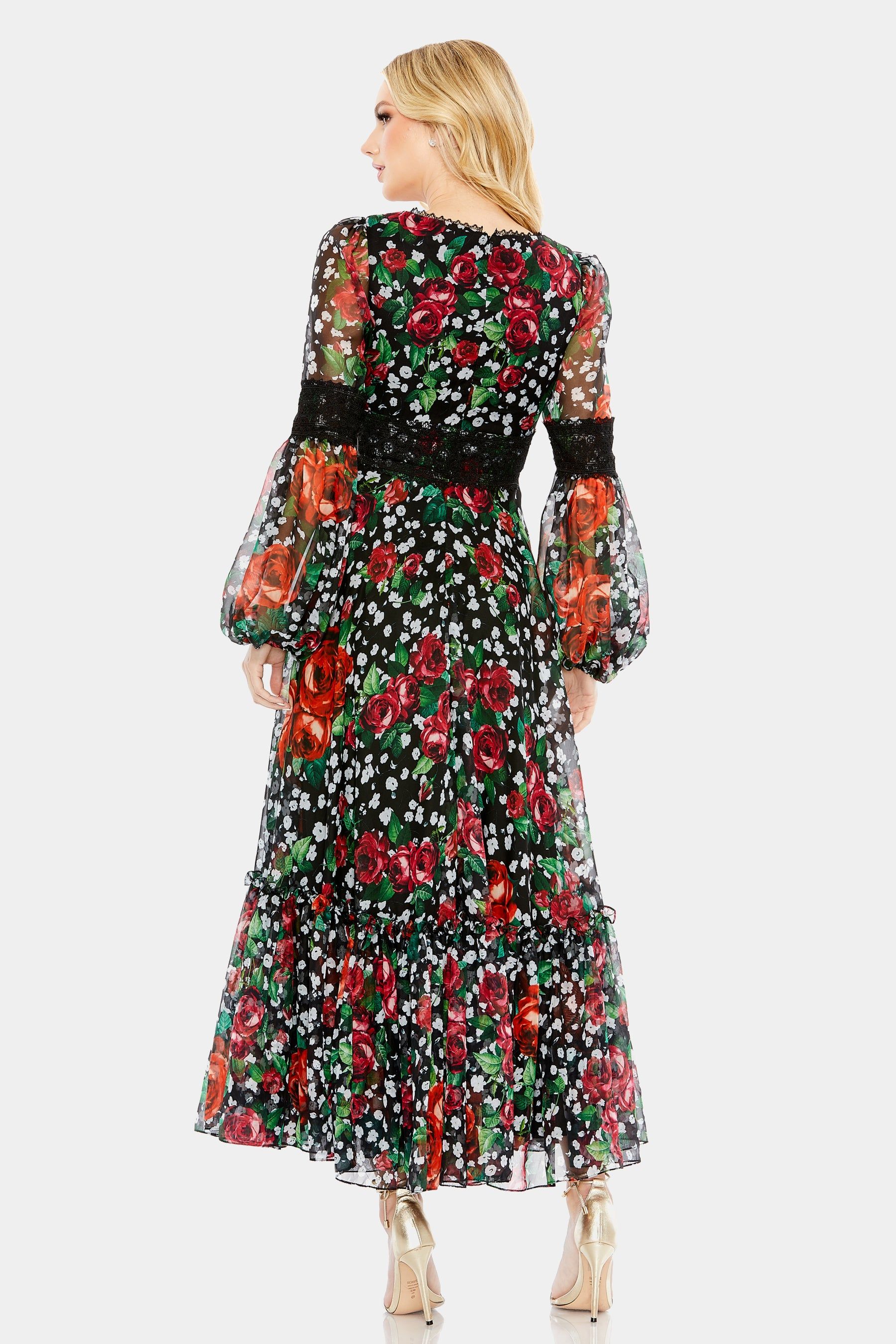 V-Neck Floral Long Puff Sleeve Ruffle Dress sold by Lord & Taylor product image thumbnail 4