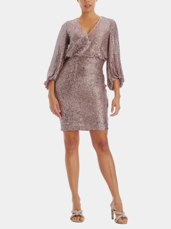 Balloon Sleeve Wrap Sequin Cocktail Dress sold by Lord & Taylor