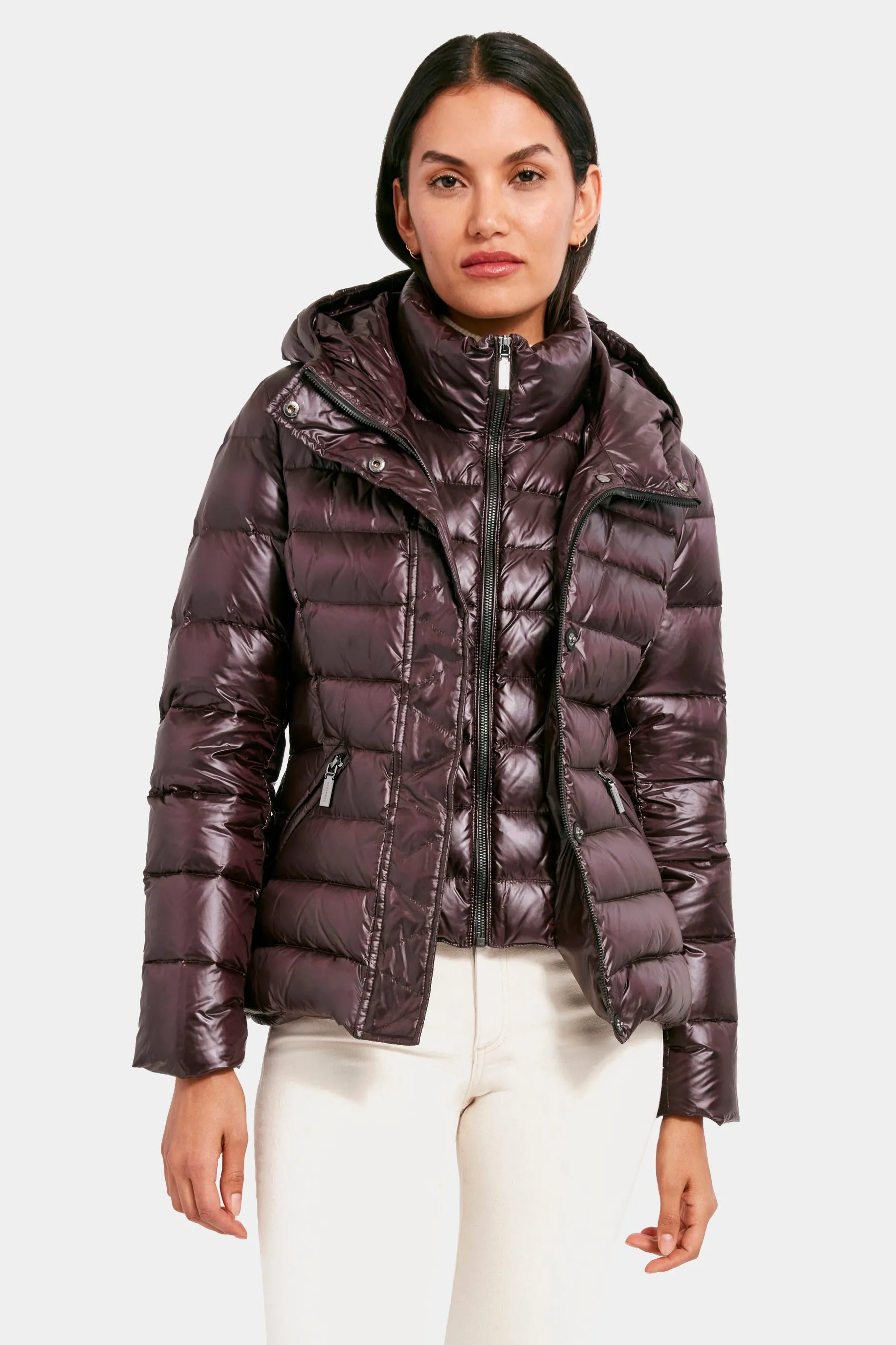 Kimmy High-Shine Puffer sold by Lord & Taylor