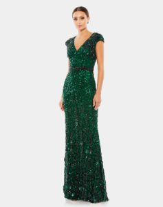 Embellished V Neck Cap Sleeve Gown sold by Lord & Taylor