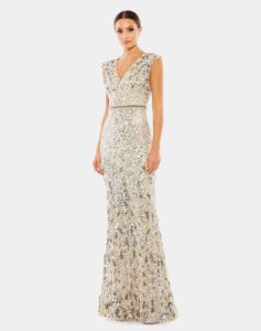 Embellished V Neck Cap Sleeve Gown sold by Lord & Taylor