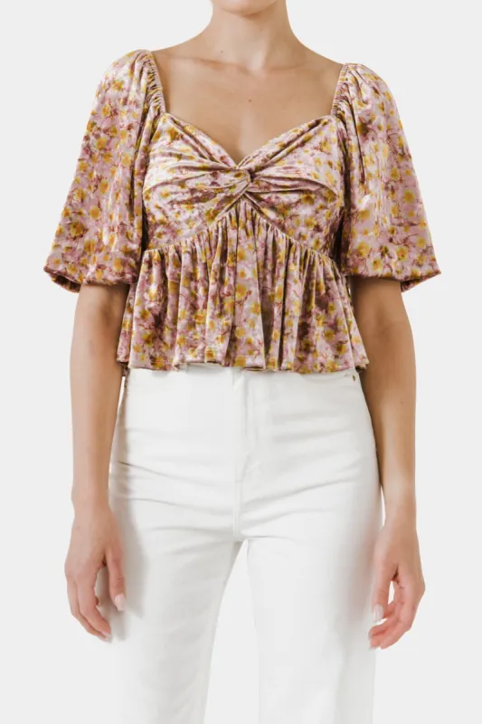Floral Twisted Detail Baby Doll Top sold by Lord & Taylor