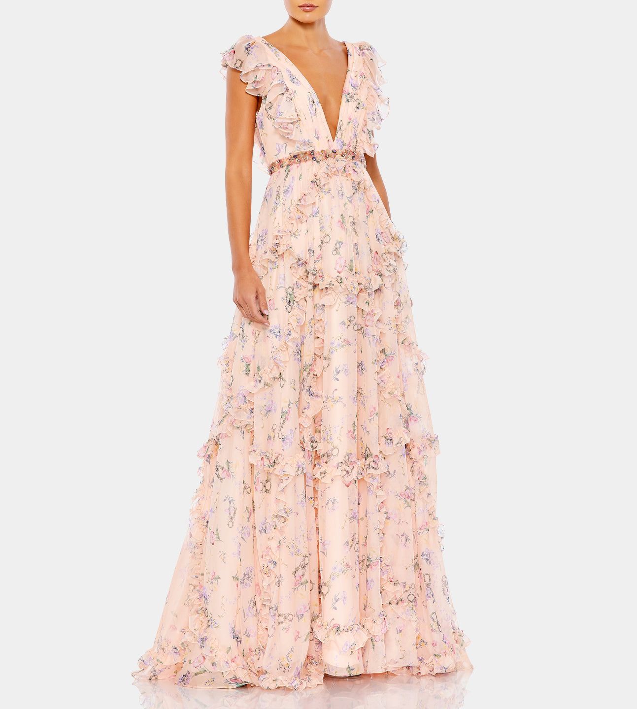 Ruffled Floral Print Cap Sleeve Gown sold by Lord & Taylor product image thumbnail 4