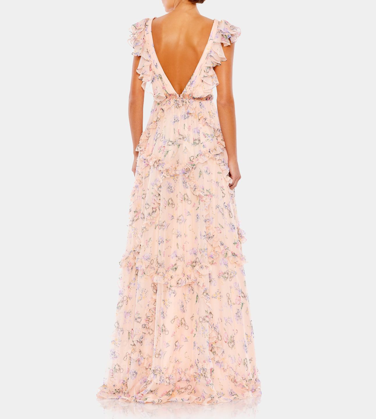 Ruffled Floral Print Cap Sleeve Gown sold by Lord & Taylor