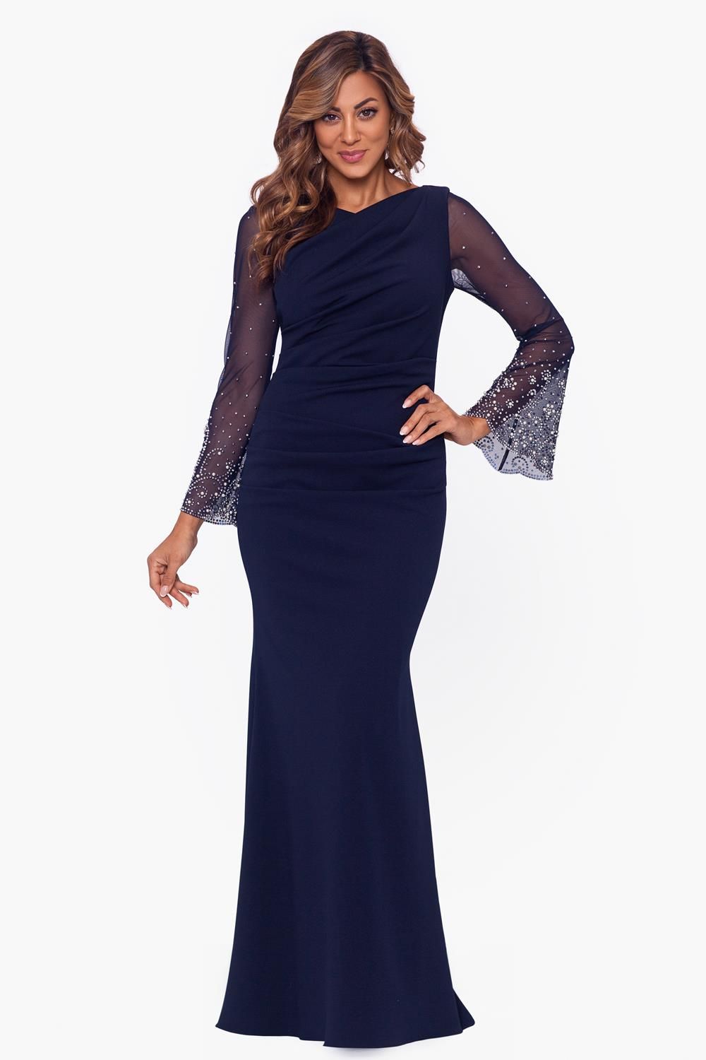 Crepe Beaded Mesh Sleeve Dress sold by Lord & Taylor product image thumbnail 5