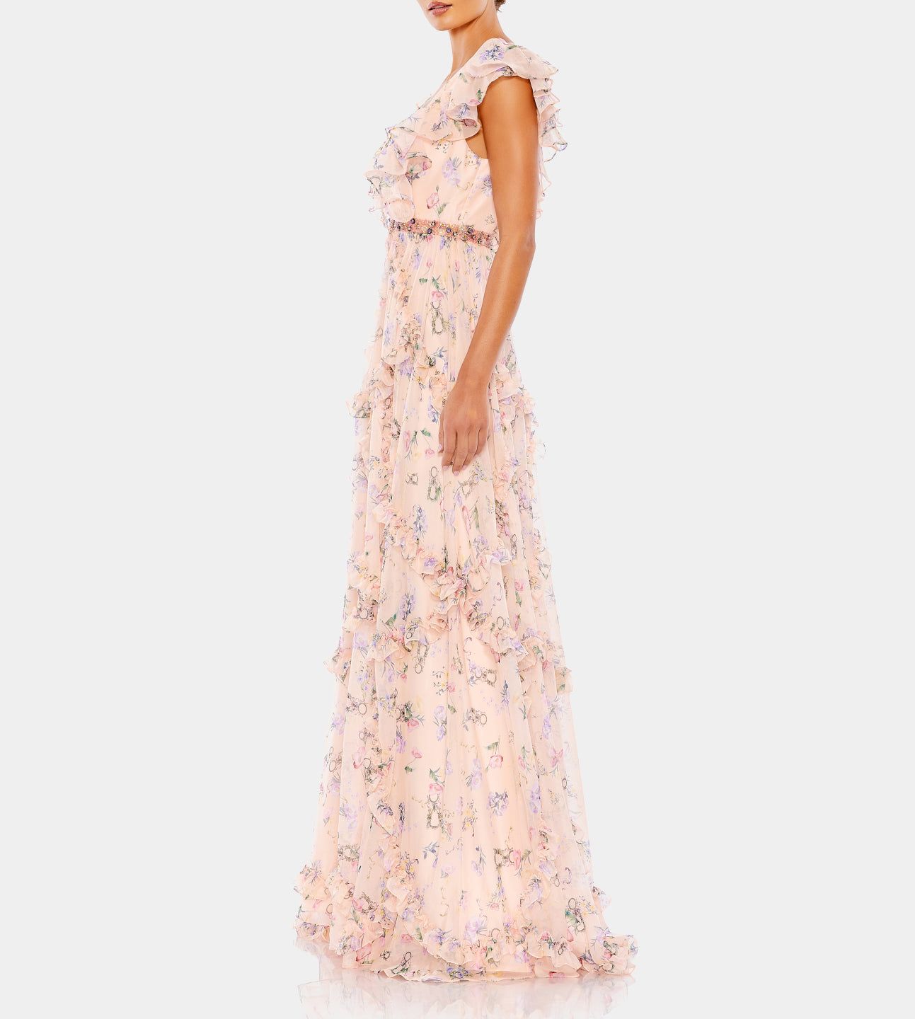 Ruffled Floral Print Cap Sleeve Gown sold by Lord & Taylor product image thumbnail 2