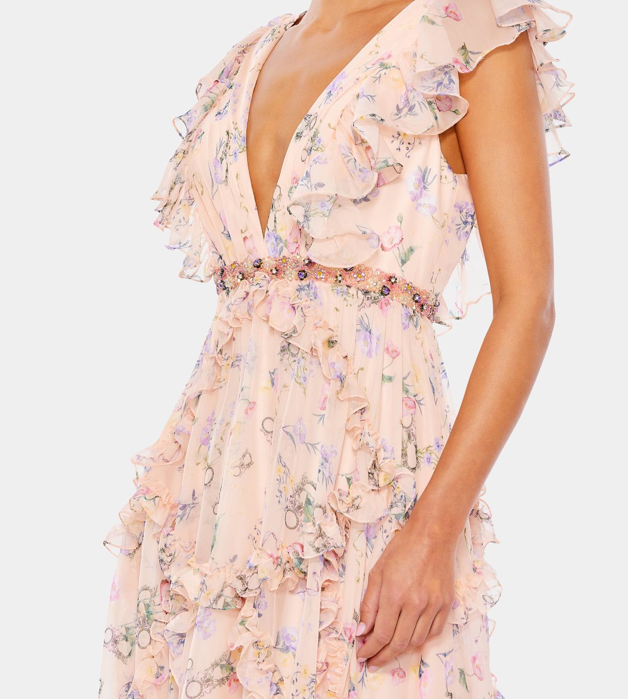 Ruffled Floral Print Cap Sleeve Gown sold by Lord & Taylor product image thumbnail 3
