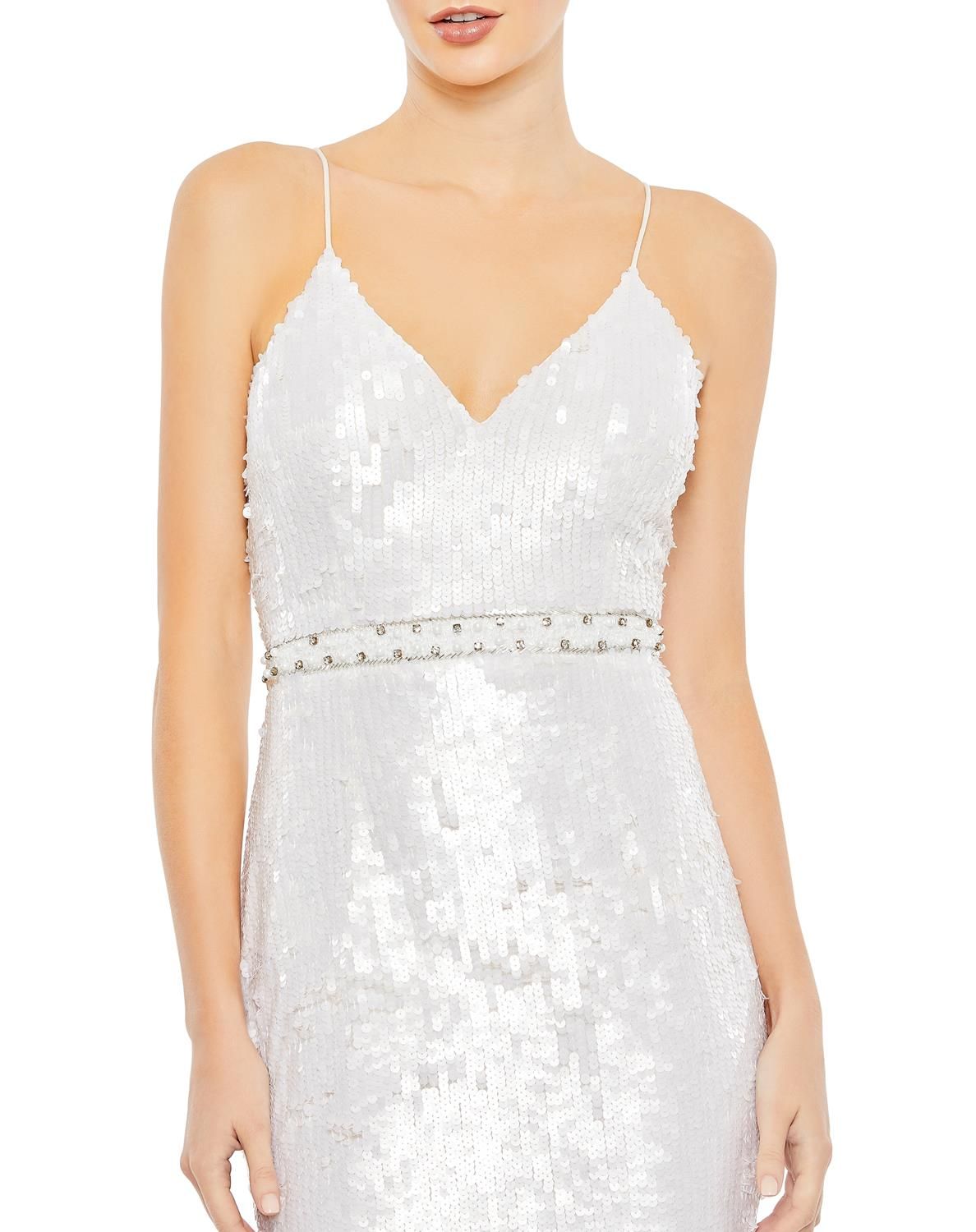 Sequined V Neck Flutter Sleeve Tea Length Dress sold by Lord & Taylor product image thumbnail 3