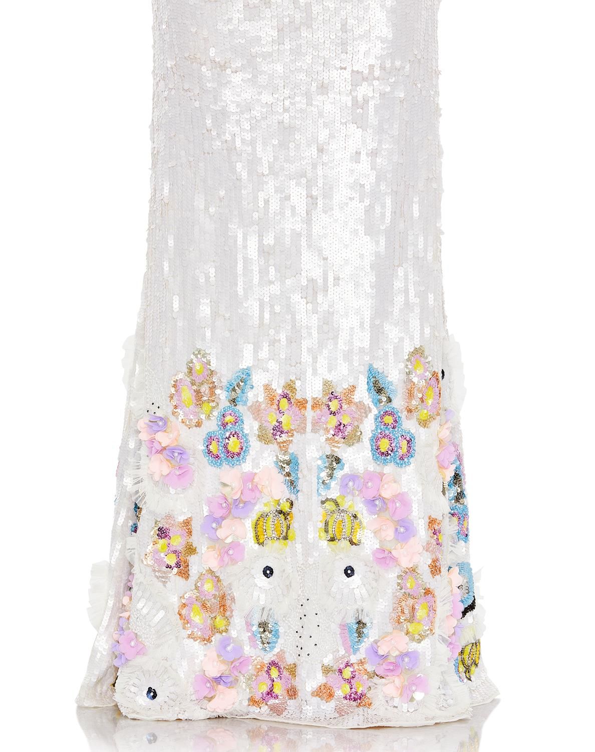 Sequined V Neck Flutter Sleeve Tea Length Dress sold by Lord & Taylor product image thumbnail 4