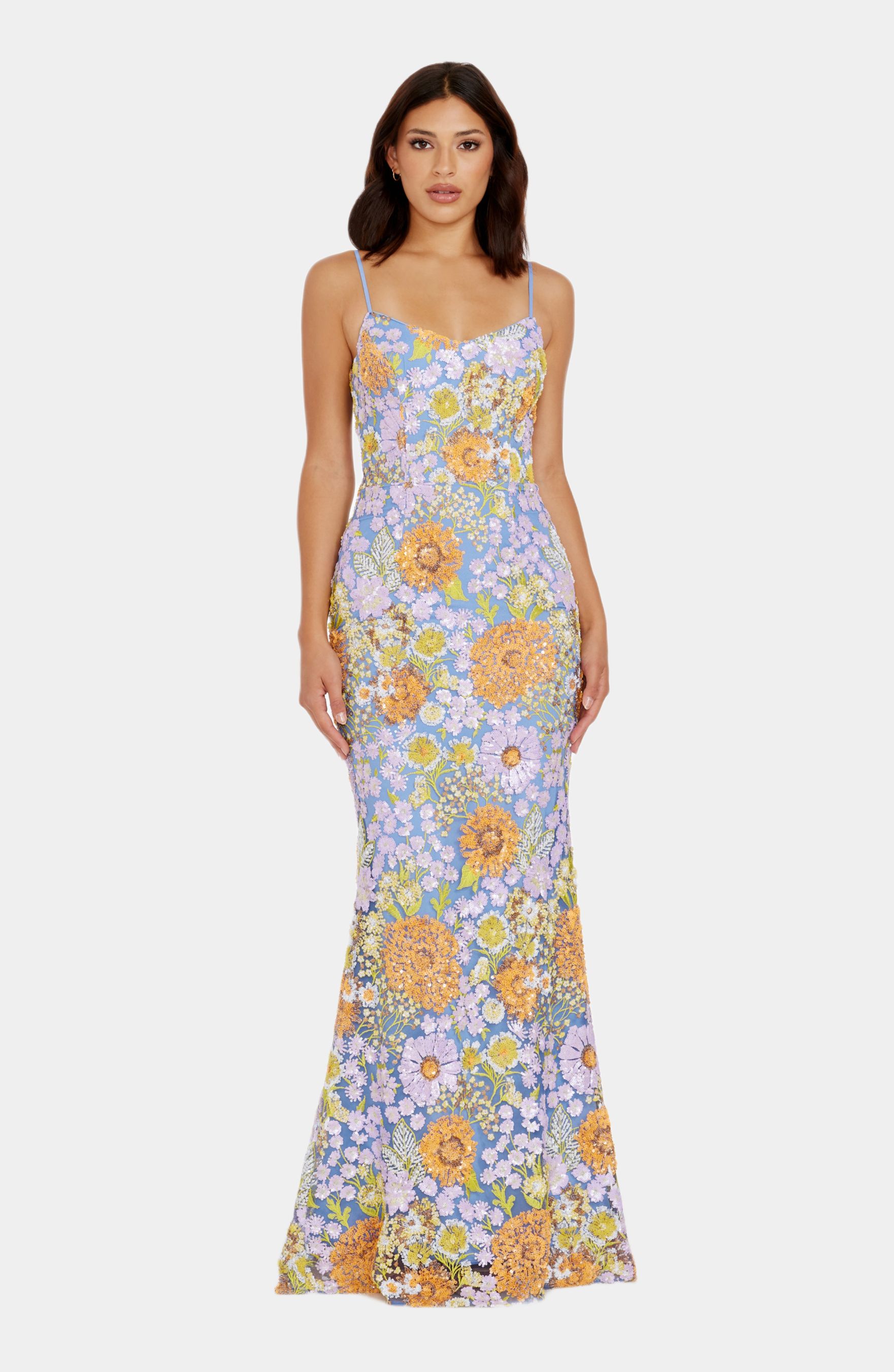 Giovanna Sleeveless V Neck Mermaid Gown sold by Lord & Taylor