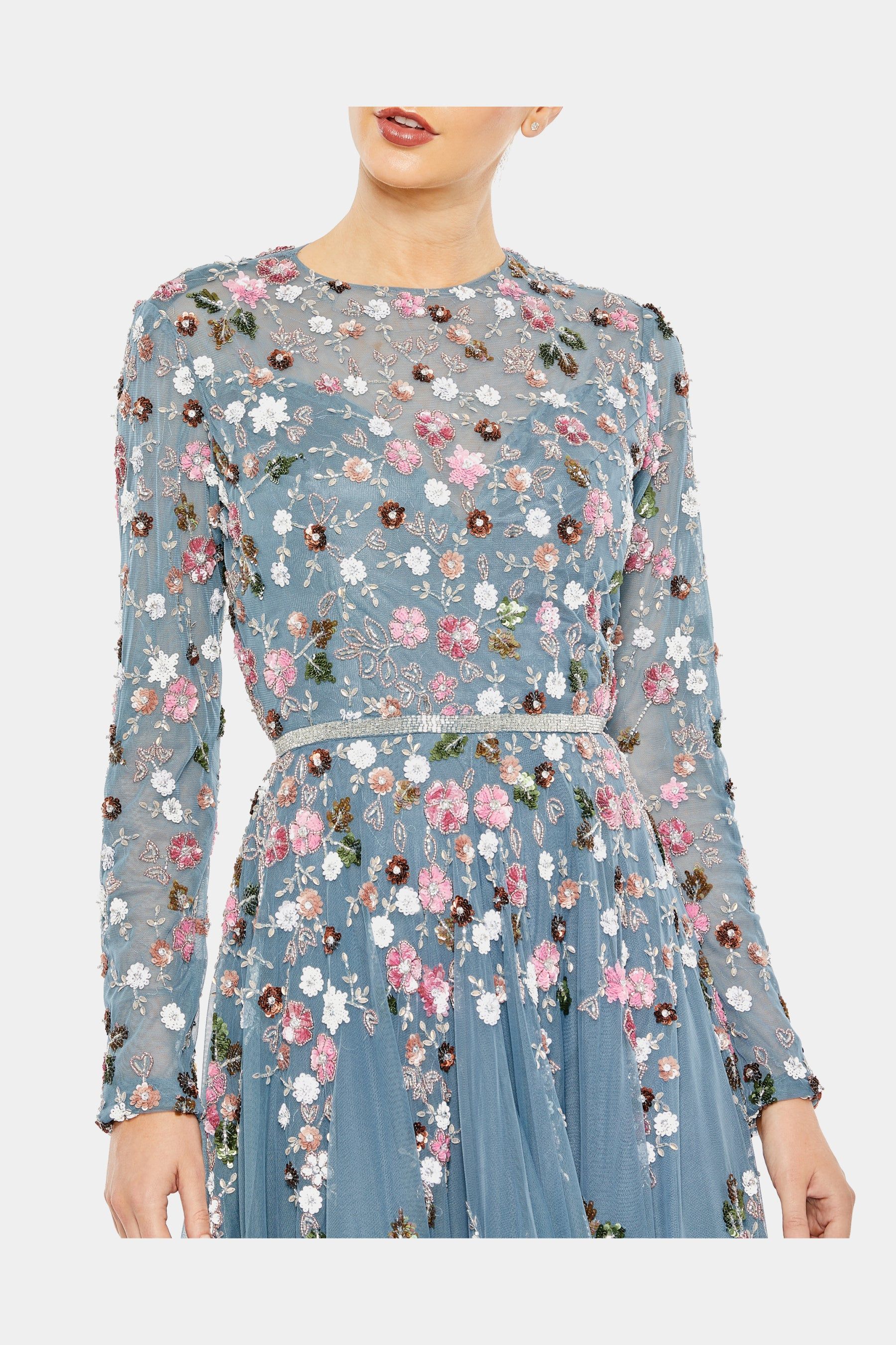 Sequined Floral Long Sleeve High Neck Gown sold by Lord & Taylor product image thumbnail 3