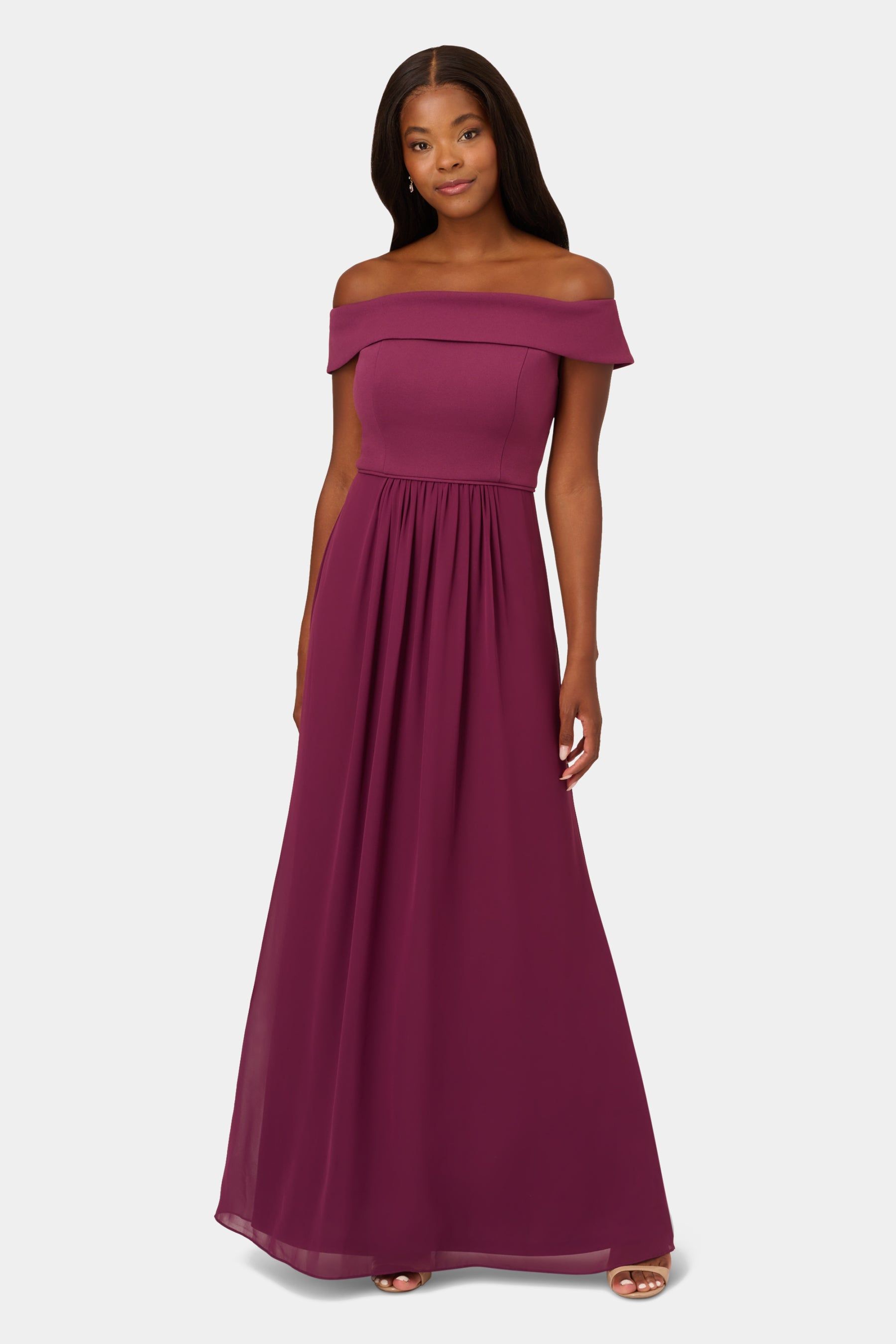 Off the Shoulder Crepe Chiffon Gown sold by Lord & Taylor