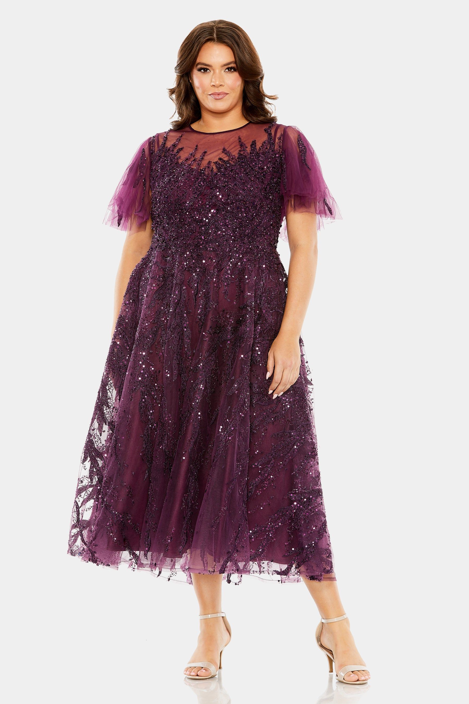 High Neck Flutter Sleeve A Line Embellished Dress sold by Lord & Taylor