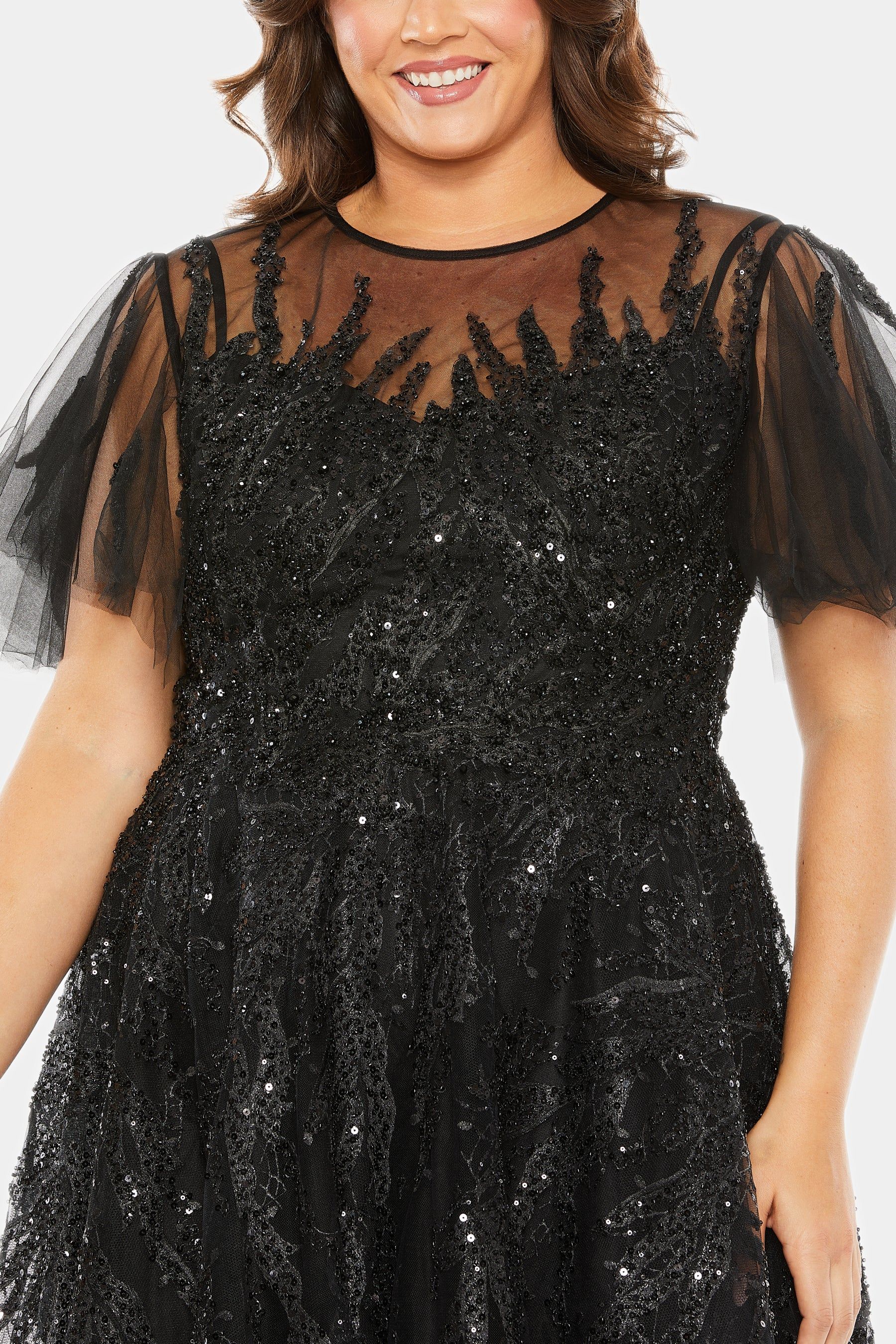 High Neck Flutter Sleeve A Line Embellished Dress sold by Lord & Taylor product image thumbnail 2