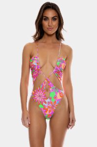 Drawstring Plunge Neck Monokini sold by Lord & Taylor