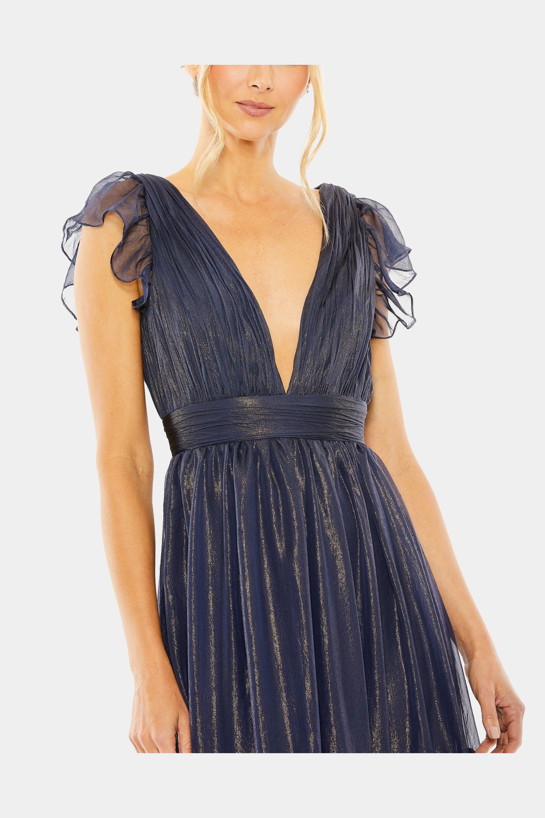 Flutter Sleeve Deep V Tiered Ruffle Gown sold by Lord & Taylor product image thumbnail 2