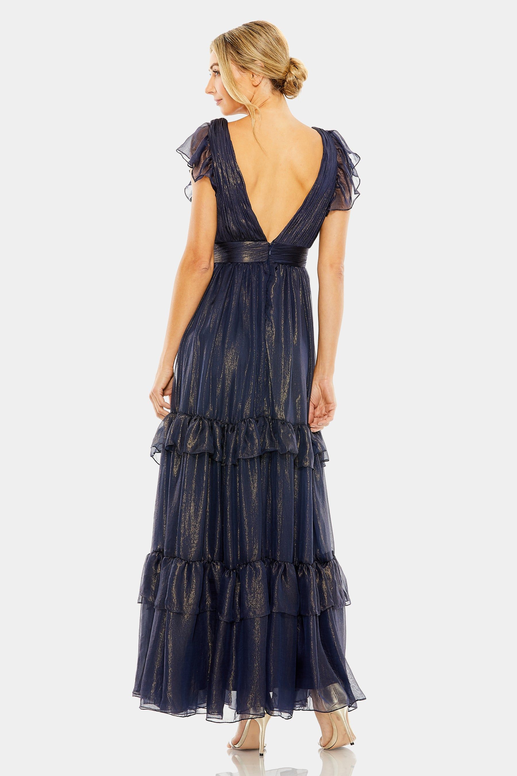 Flutter Sleeve Deep V Tiered Ruffle Gown sold by Lord & Taylor product image thumbnail 3