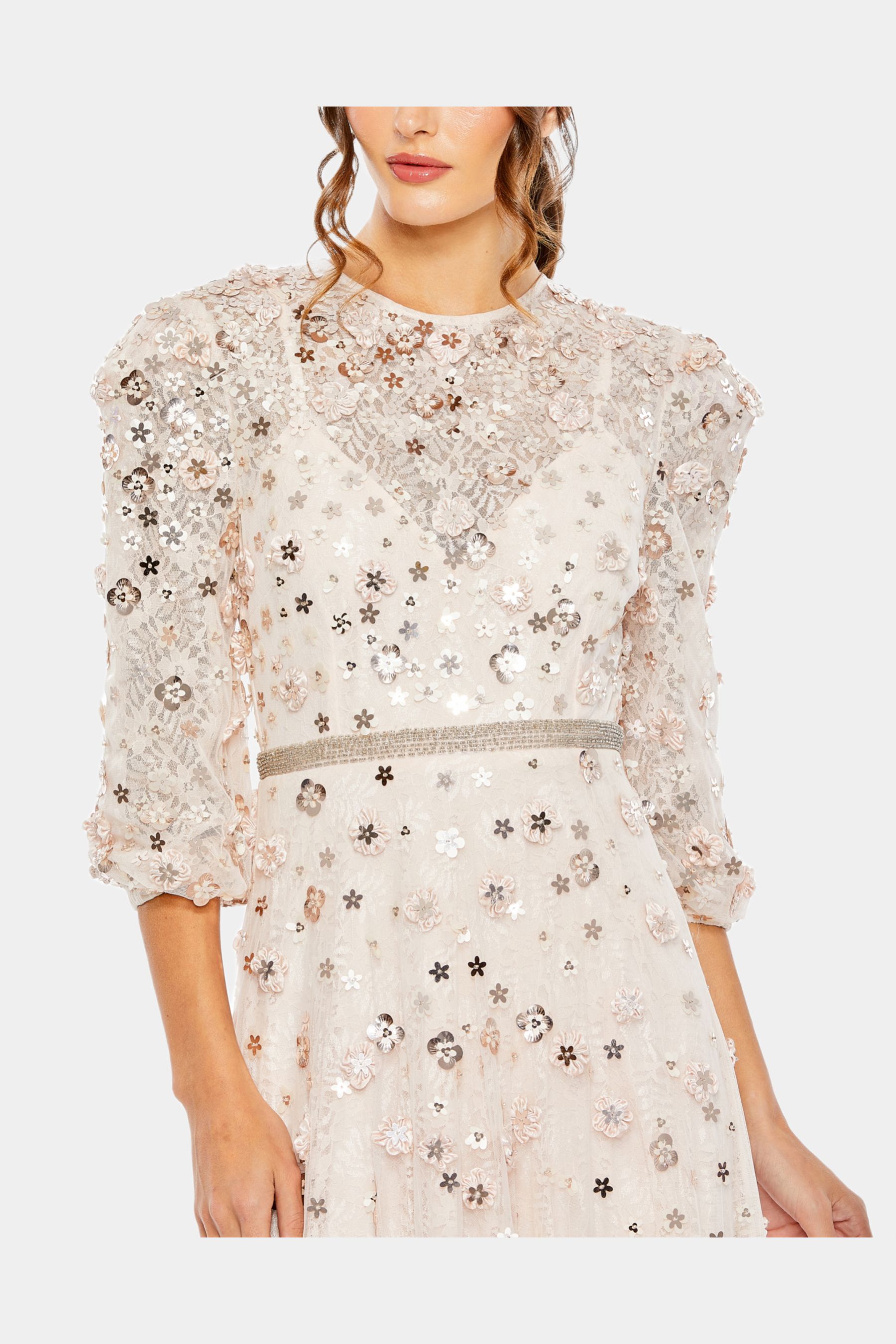 Floral Applique Puff Sleeve High Neck A-Line Gown sold by Lord & Taylor product image thumbnail 3