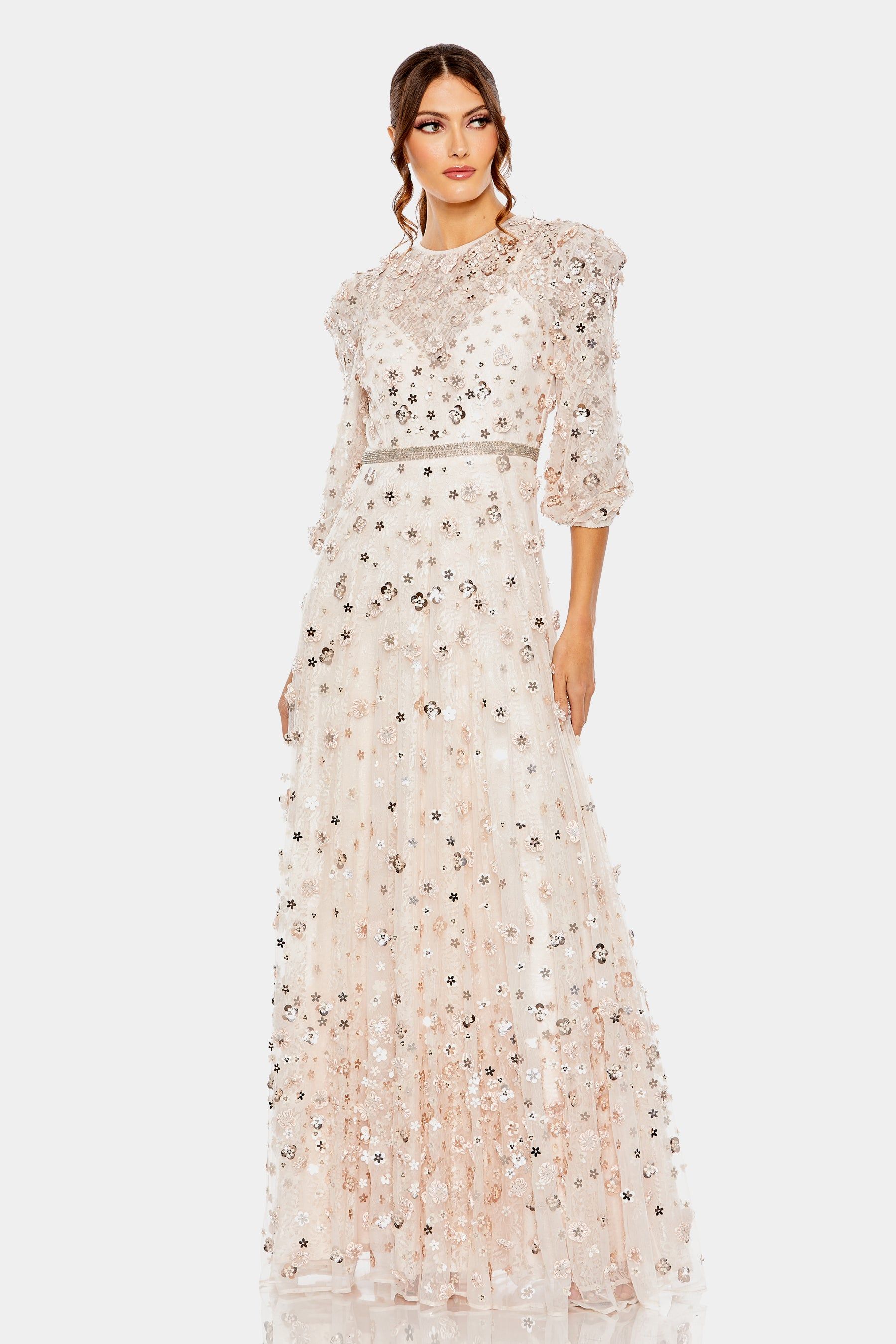 Floral Applique Puff Sleeve High Neck A-Line Gown sold by Lord & Taylor product image thumbnail 4