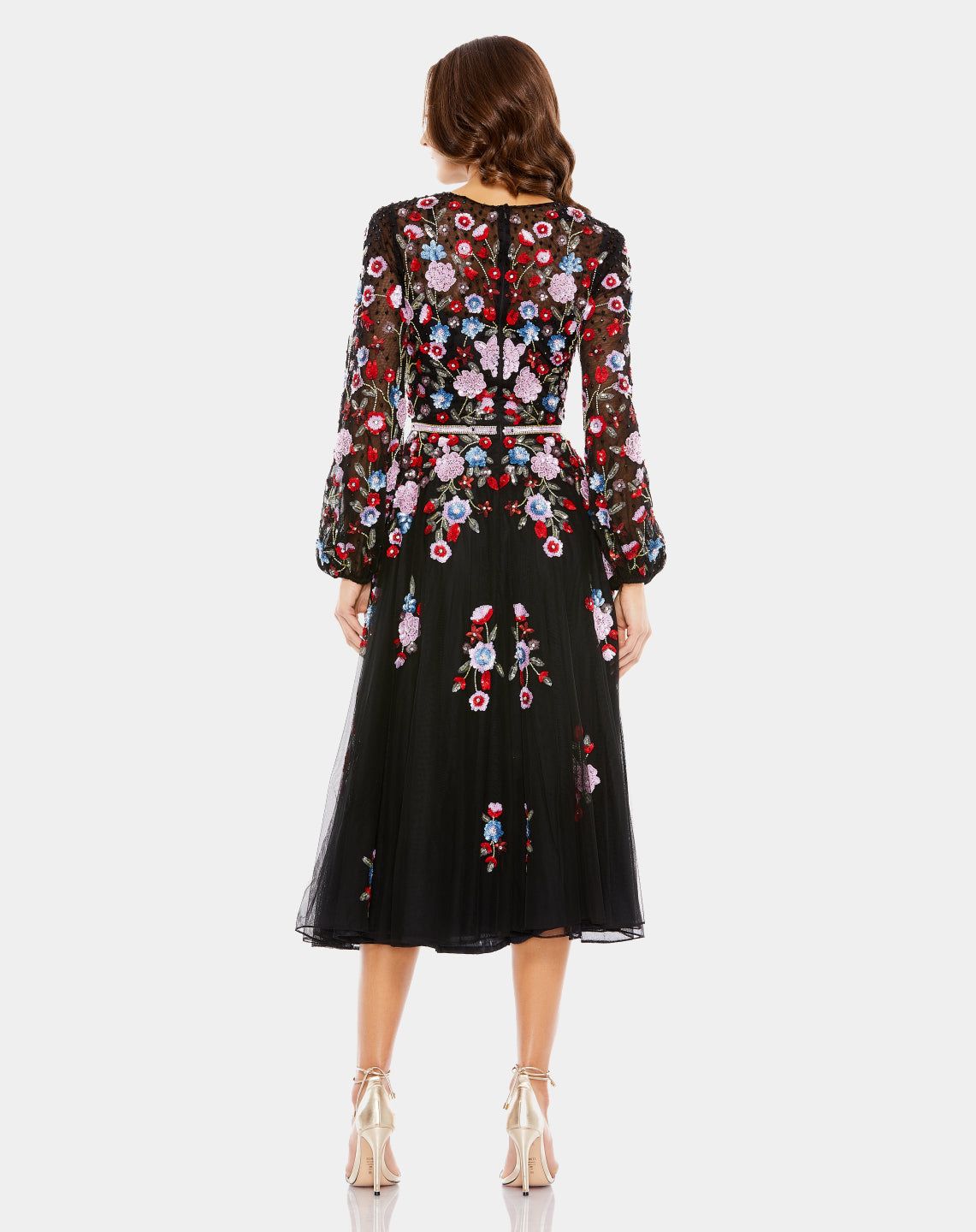 Sequined Floral High Neck Puff Sleeve Midi Dress sold by Lord & Taylor product image thumbnail 4