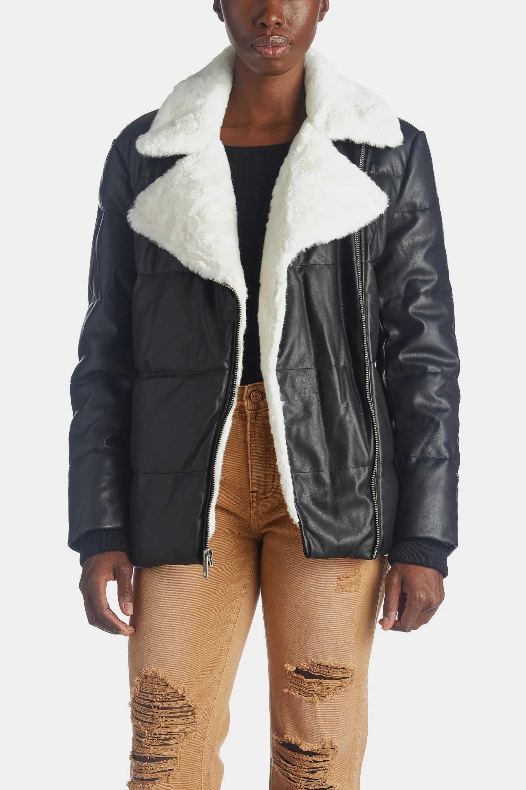 Asymmetrical Vegan Leather Moto Puffer sold by Lord & Taylor product image thumbnail 2