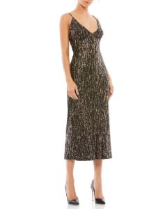 Sequined Metallic V-Neck Midi Dress sold by Lord & Taylor