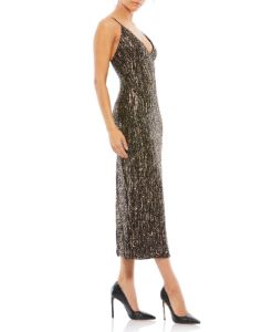 Sequined Metallic V-Neck Midi Dress sold by Lord & Taylor