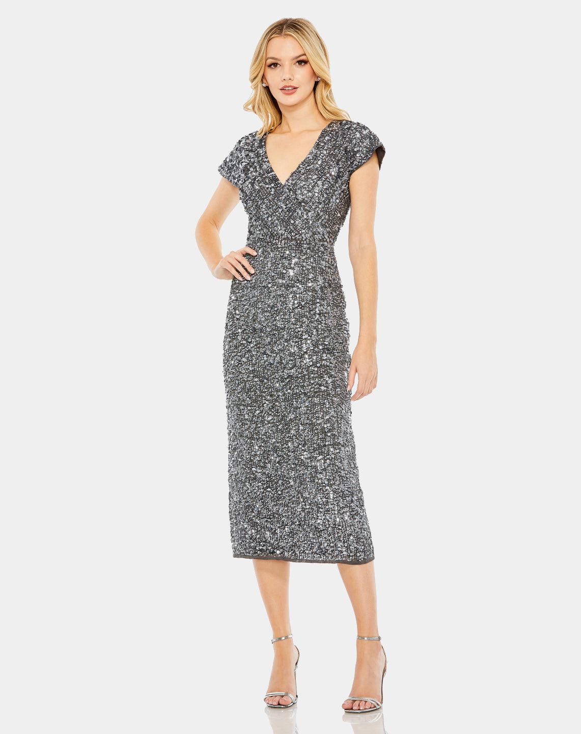 Sequined Short Sleeve Wrap Over Cocktail Dress sold by Lord & Taylor