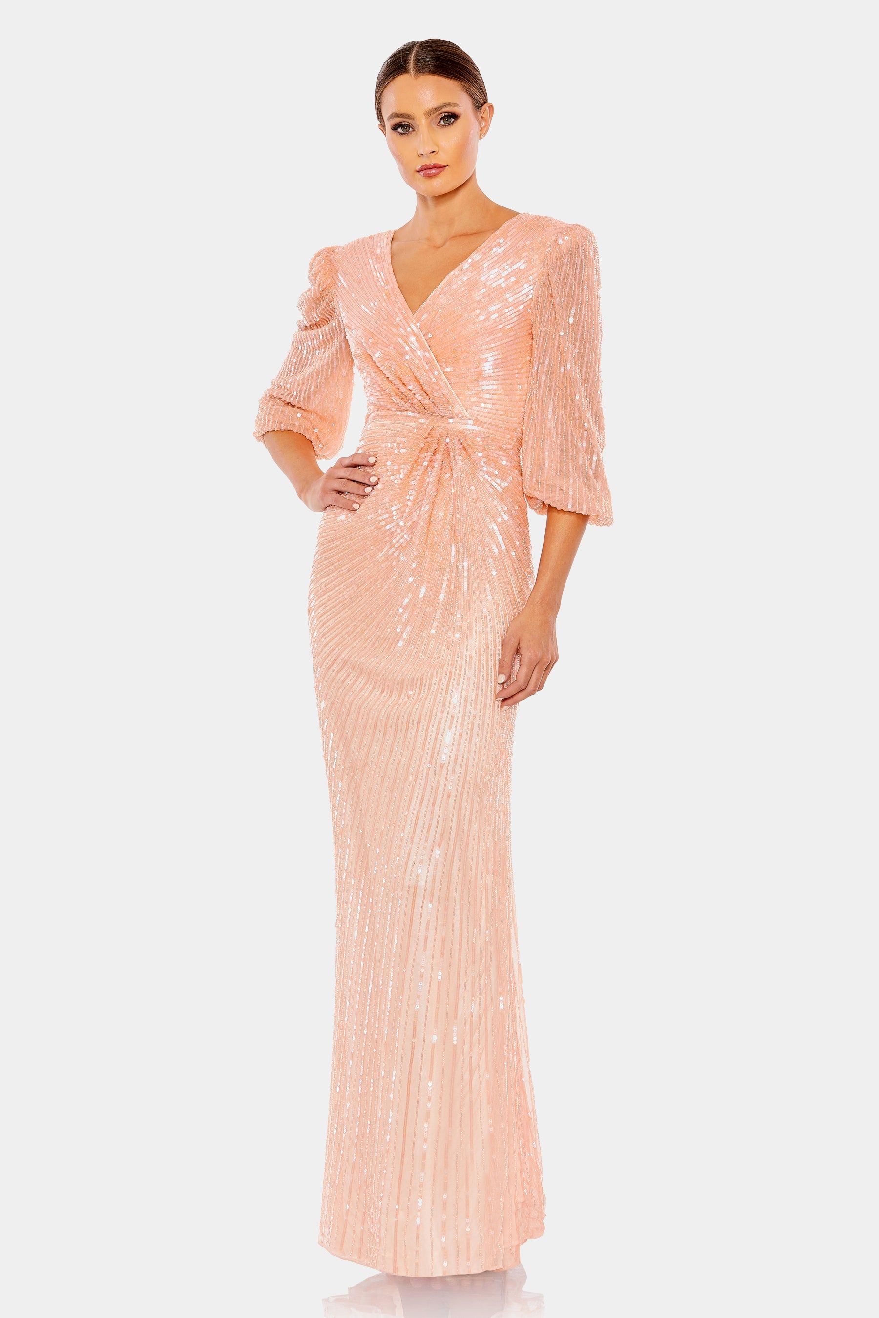 Sequined Faux Wrap Puff Sleeve Gown sold by Lord & Taylor product image thumbnail 4