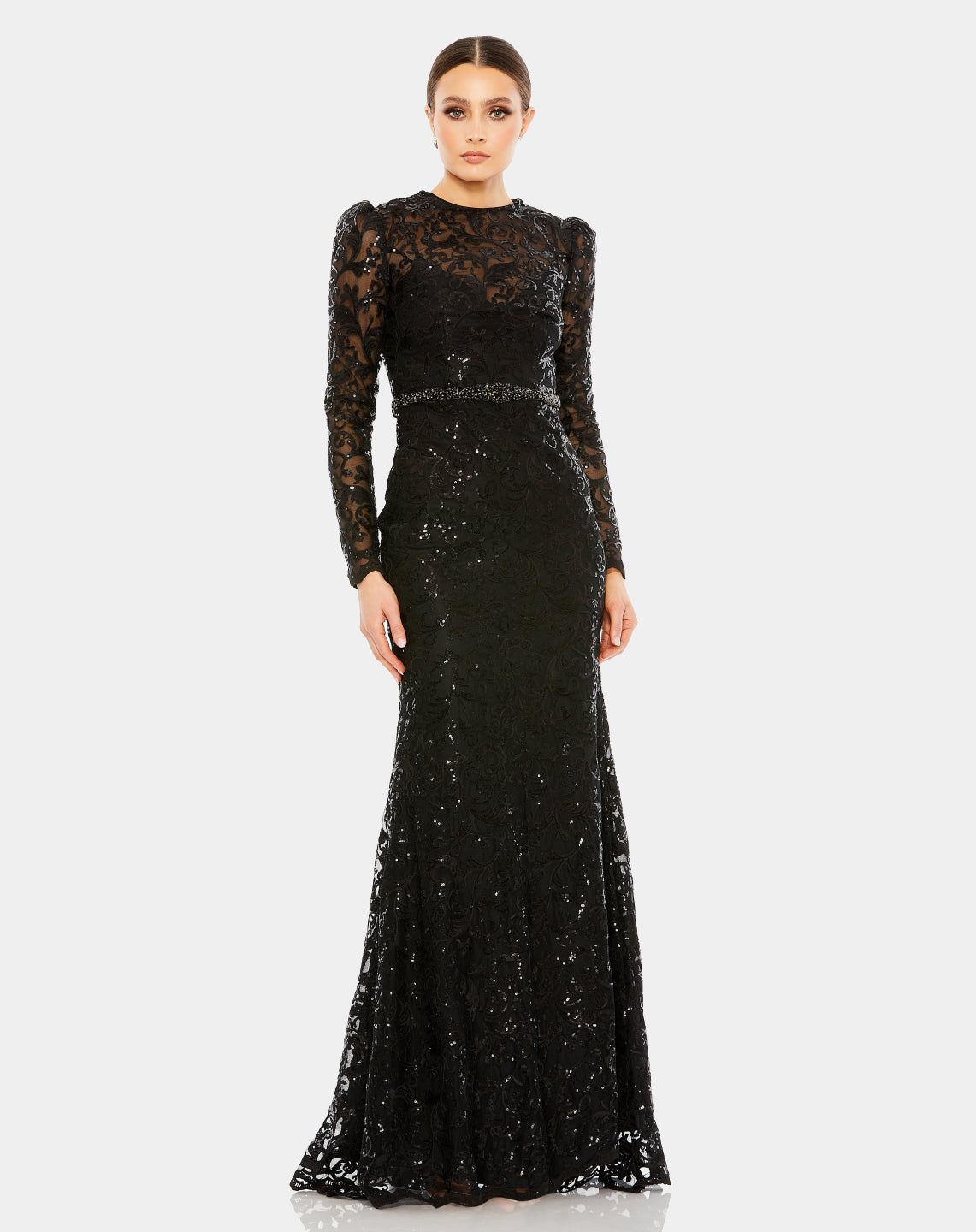 Embellished High Neck Long Sleeve Gown sold by Lord & Taylor