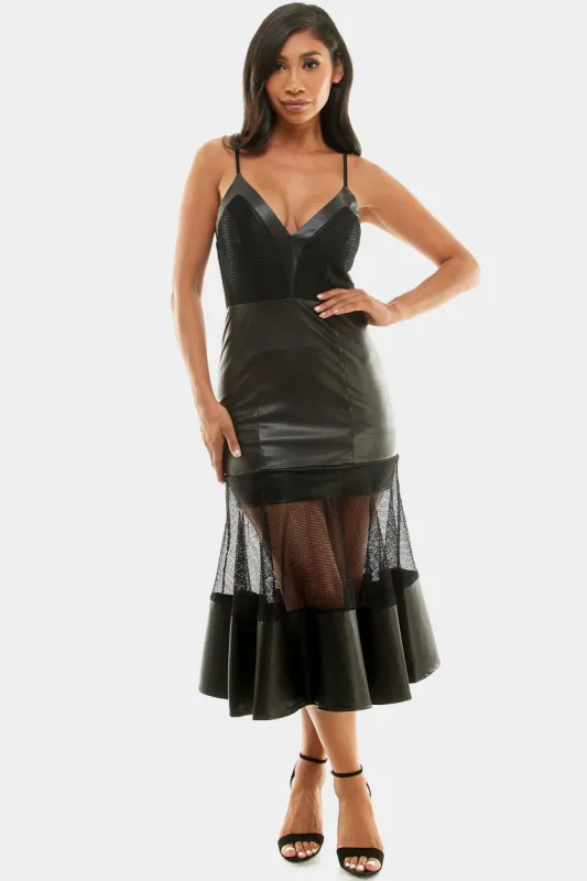 Mesh & Faux Leather Flare Dress sold by Lord & Taylor