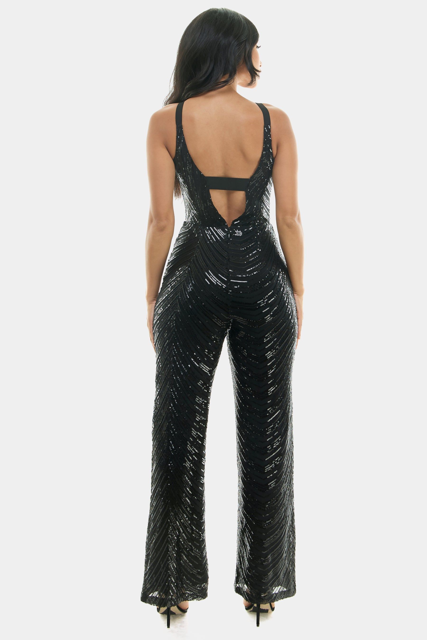 Sleeveless V Neck Chevron Sequin Jumpsuit sold by Lord & Taylor product image thumbnail 2