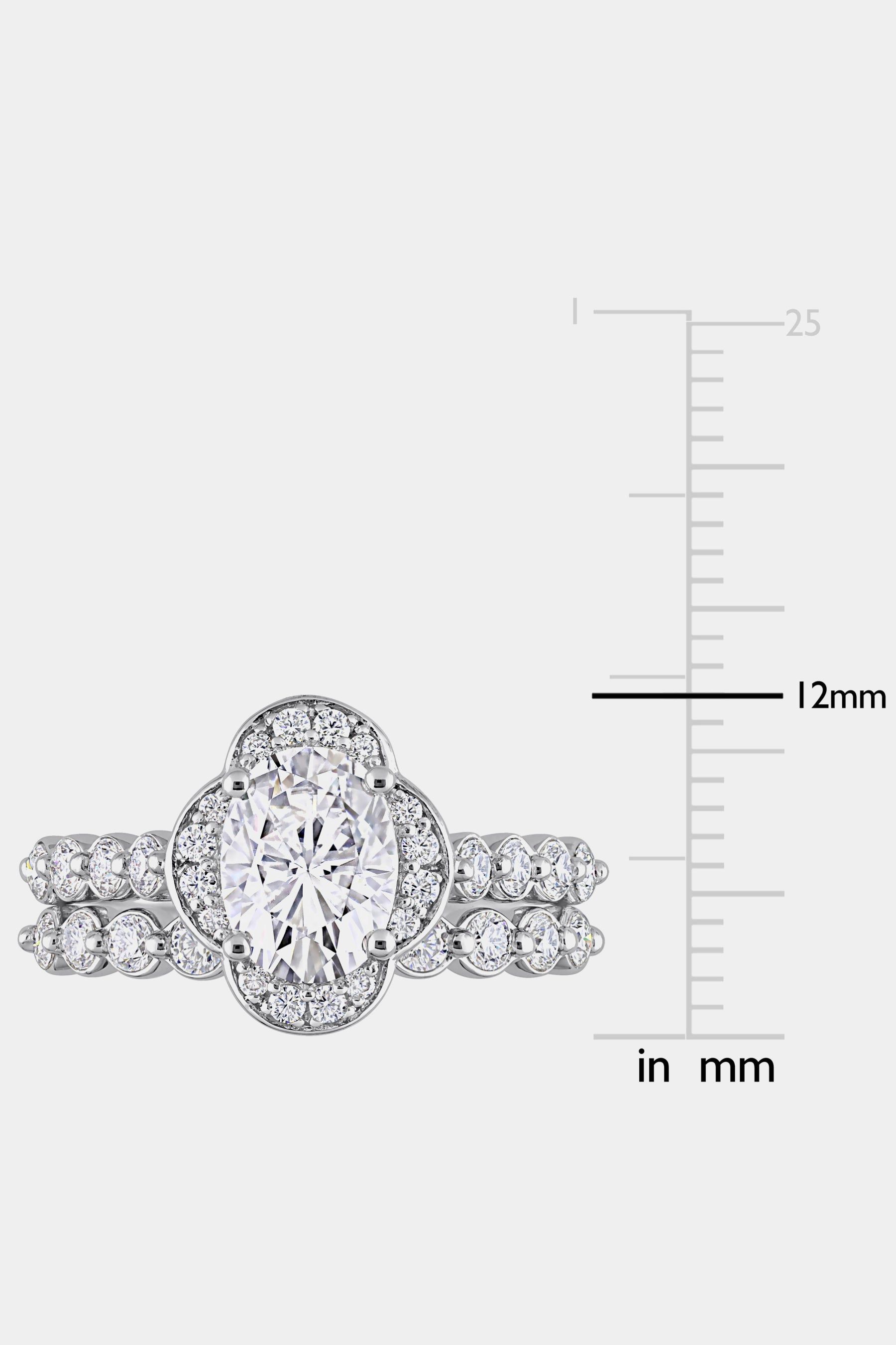 Moissanite Cluster Halo Bridal Ring Set in Sterling Silver sold by Lord & Taylor product image thumbnail 3
