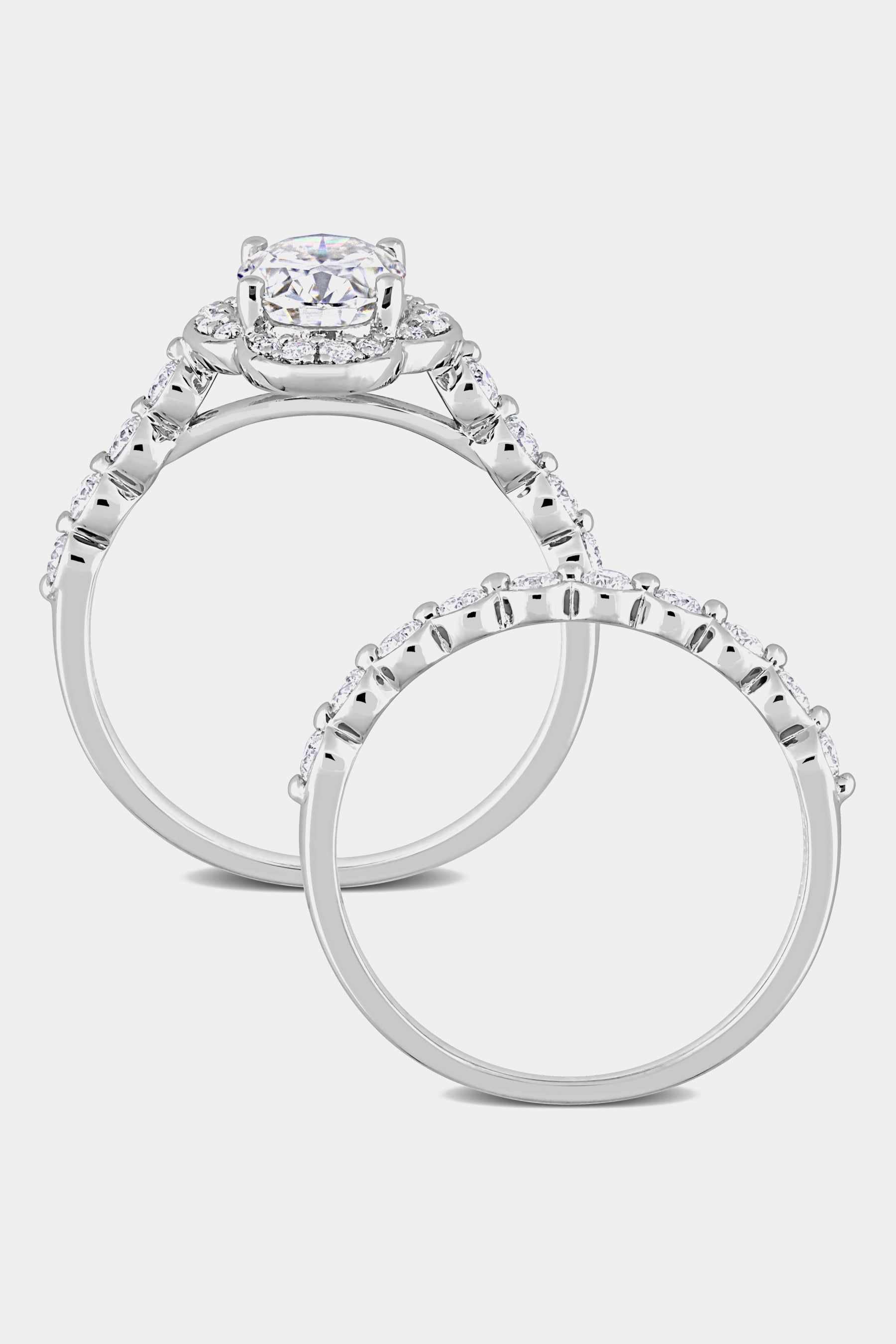 Moissanite Cluster Halo Bridal Ring Set in Sterling Silver sold by Lord & Taylor product image thumbnail 4