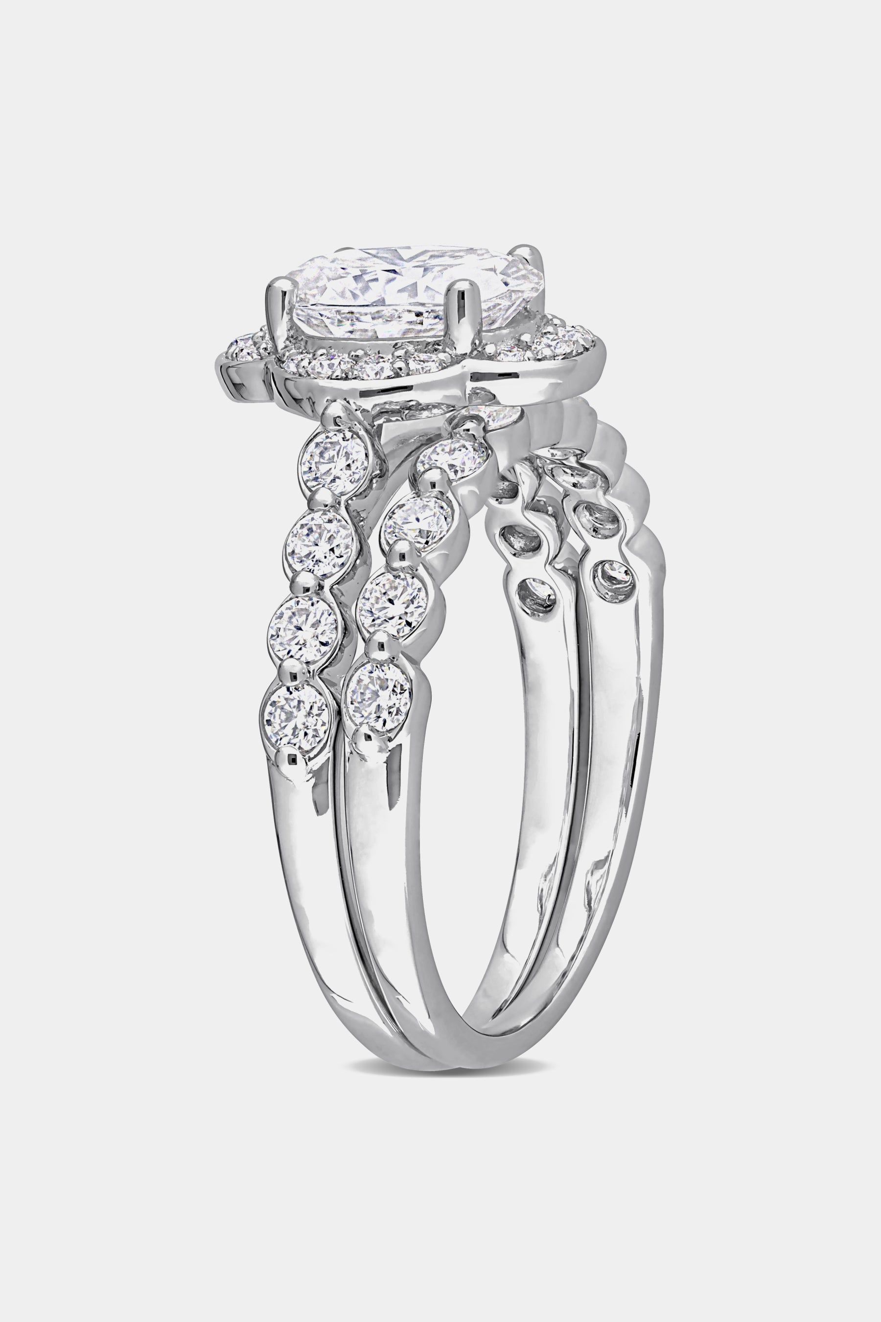 Moissanite Cluster Halo Bridal Ring Set in Sterling Silver sold by Lord & Taylor product image thumbnail 2