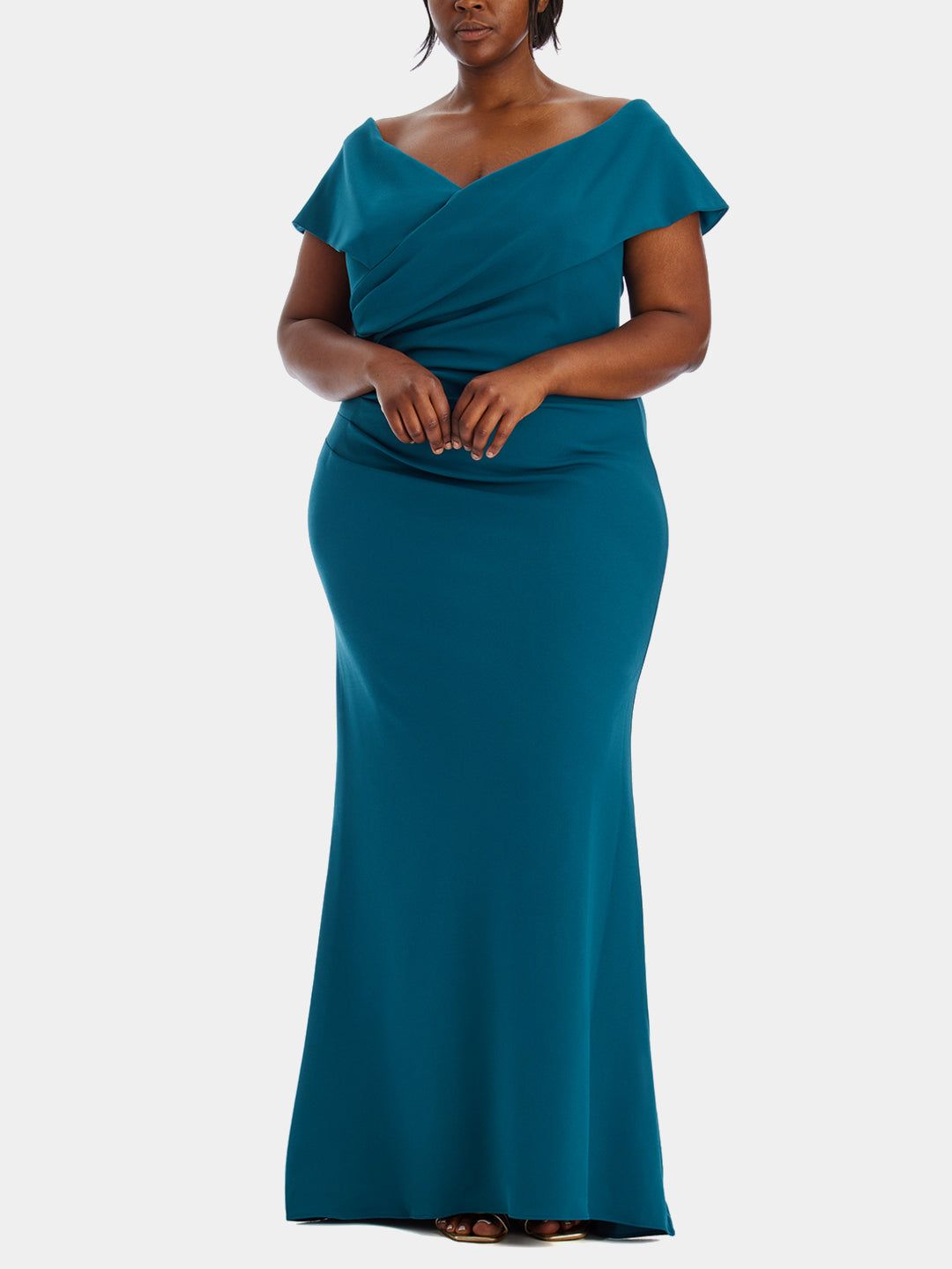 Long Off the Shoulder Cuff Wrap Crepe Gown sold by Lord & Taylor
