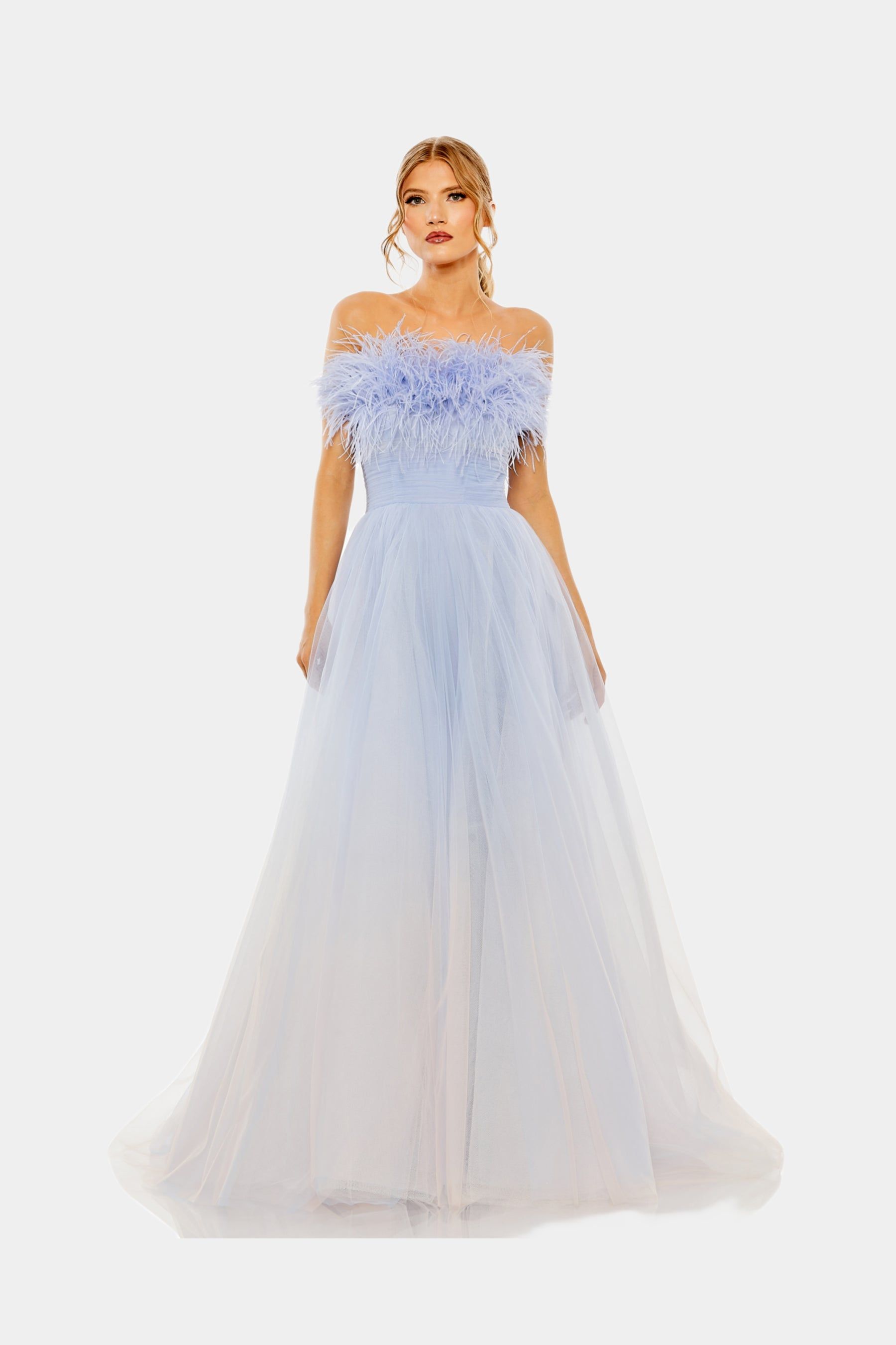 Strapless Feather Hem Tulle Gown sold by Lord & Taylor