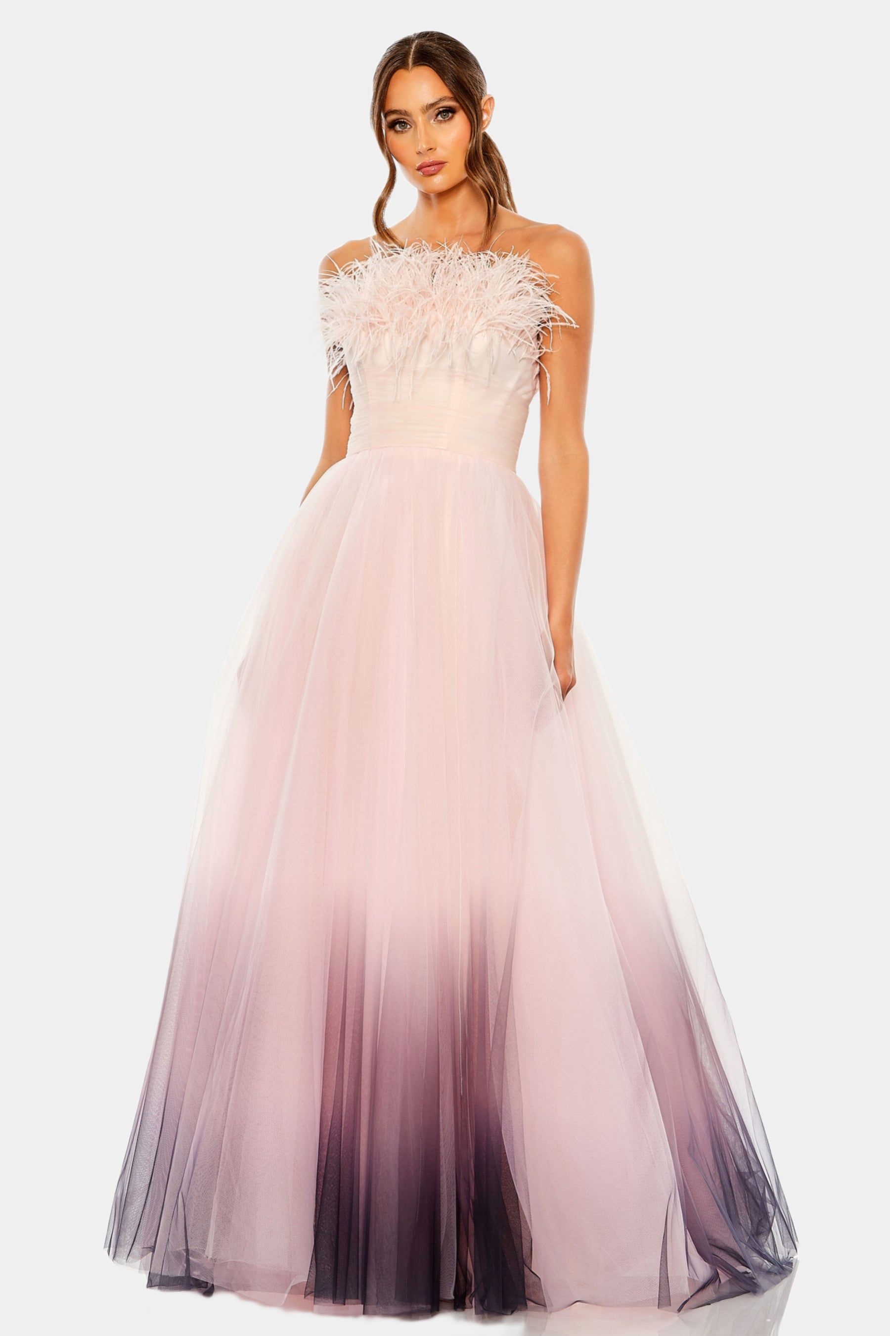 Strapless Feather Hem Tulle Gown sold by Lord & Taylor product image thumbnail 3