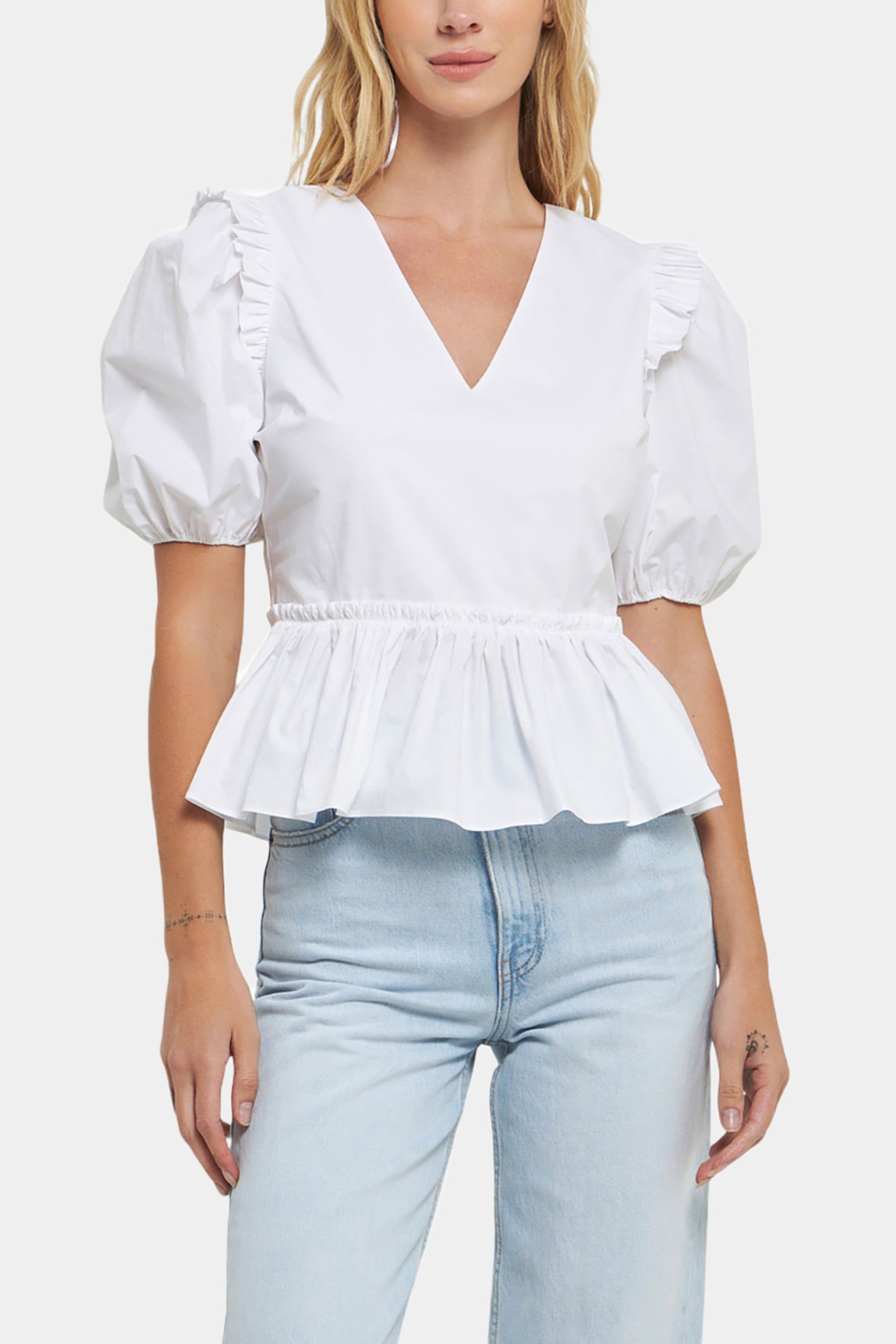 V-neckline Puff Sleeve Top sold by Lord & Taylor