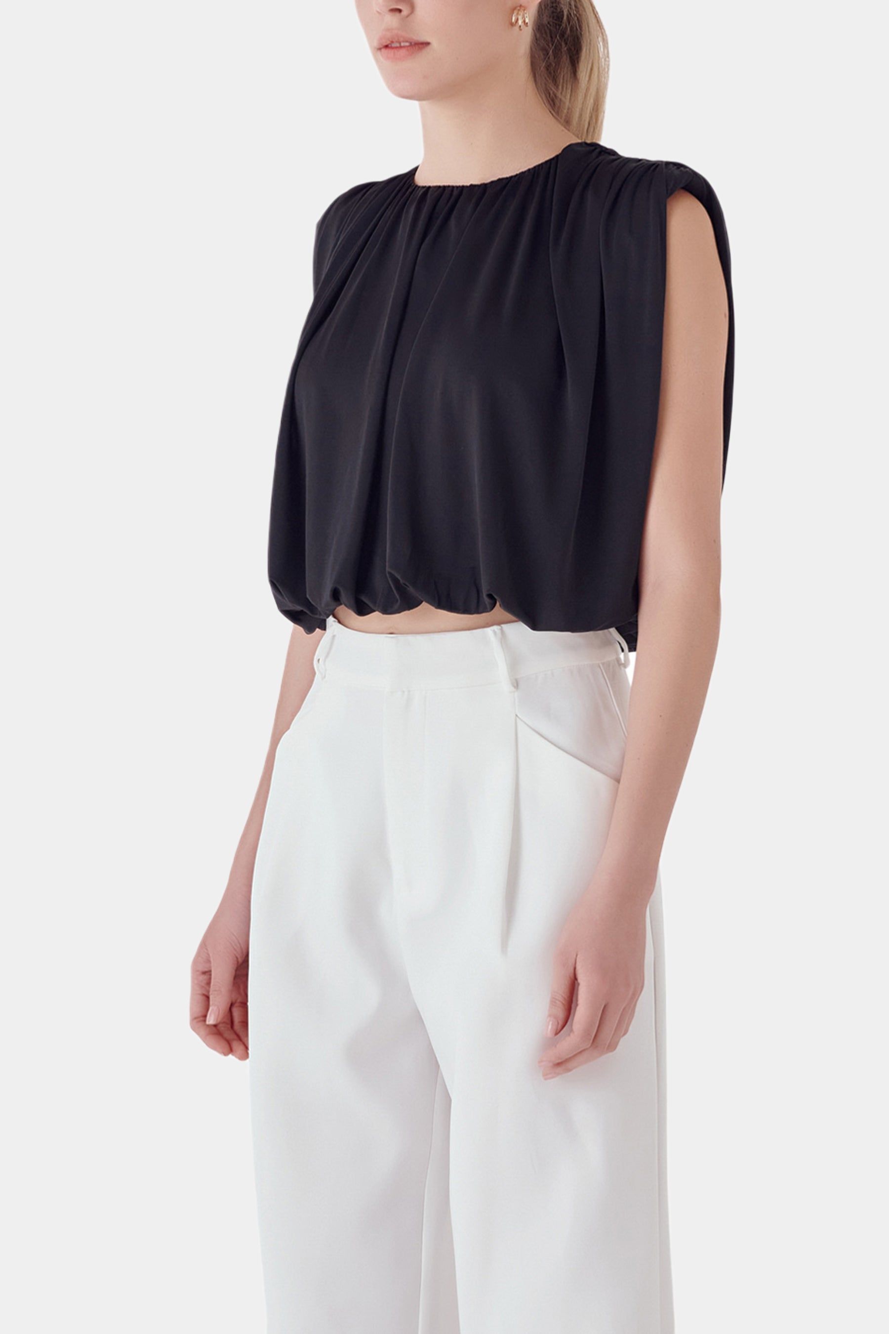 Shirred Shoulder Cropped Top sold by Lord & Taylor product image thumbnail 4