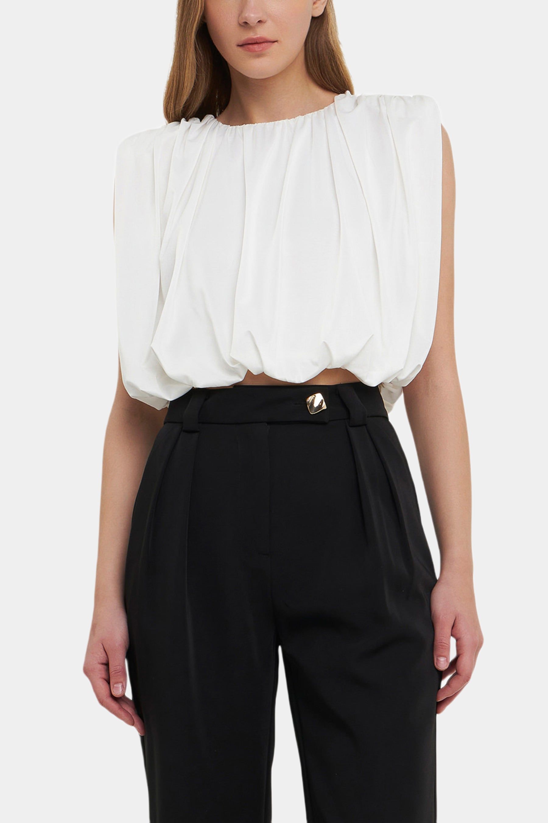 Shirred Shoulder Cropped Top sold by Lord & Taylor
