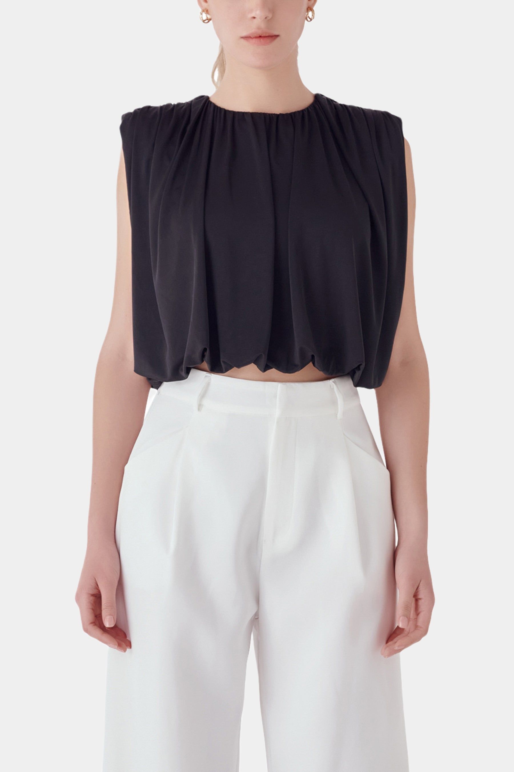 Shirred Shoulder Cropped Top sold by Lord & Taylor product image thumbnail 2