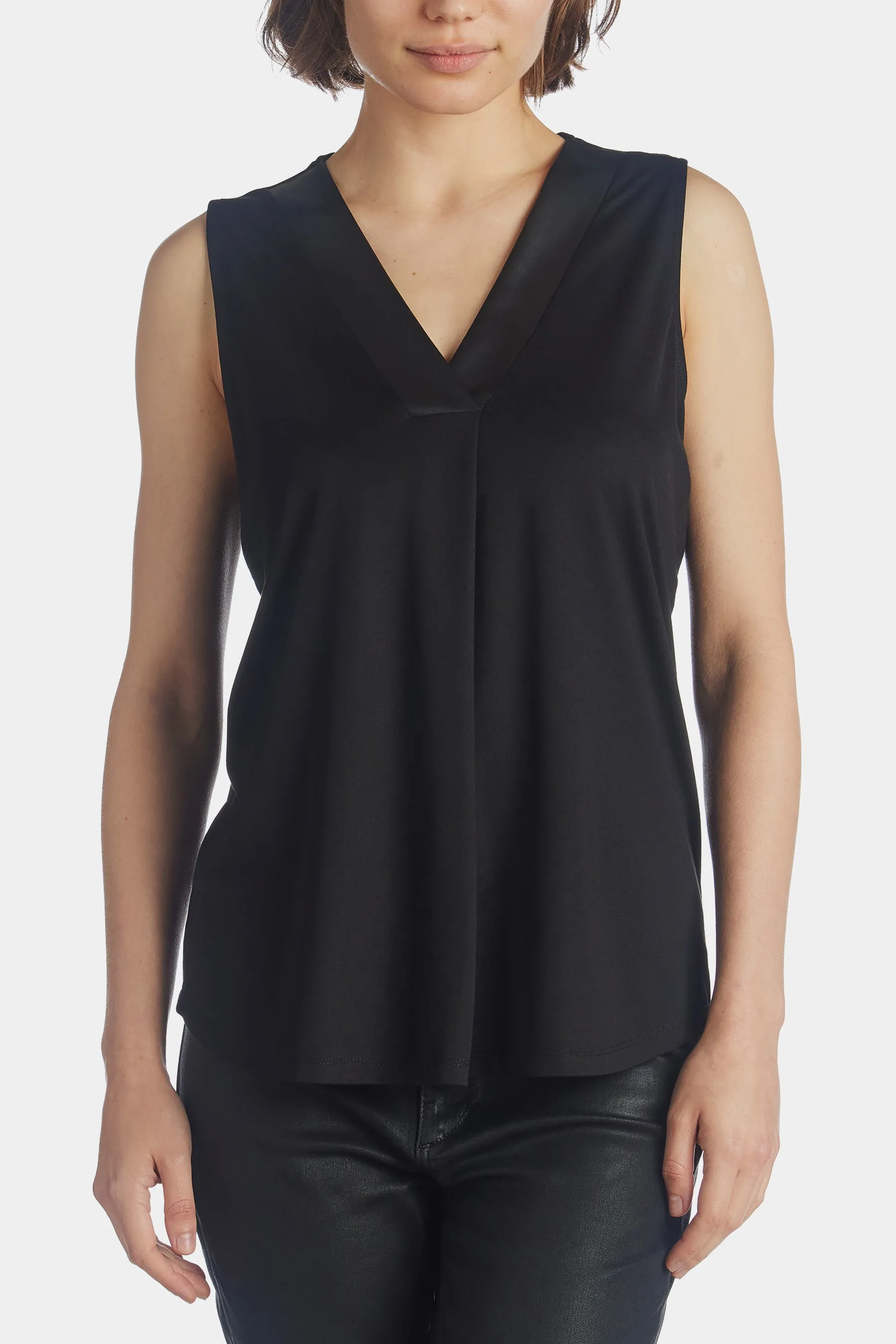 Pleat Front Shell Pleather Trim Top sold by Lord & Taylor
