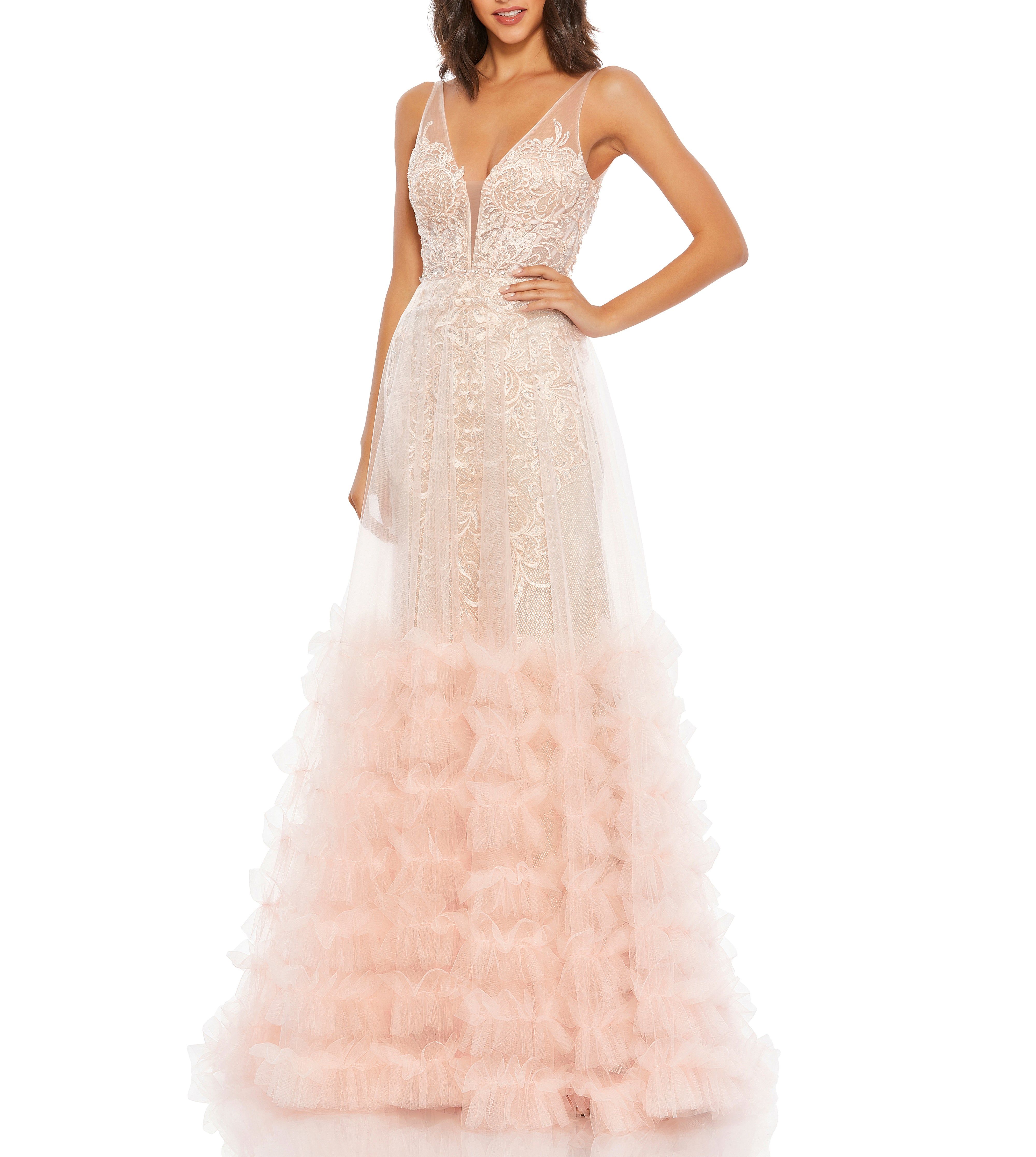 Lace Ruffle Tiered Sleeveless Plunge Neck Gown sold by Lord & Taylor product image thumbnail 6