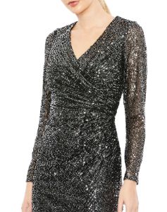 Sequined Faux Wrap V Neck Long Sleeve Midi Dress sold by Lord & Taylor