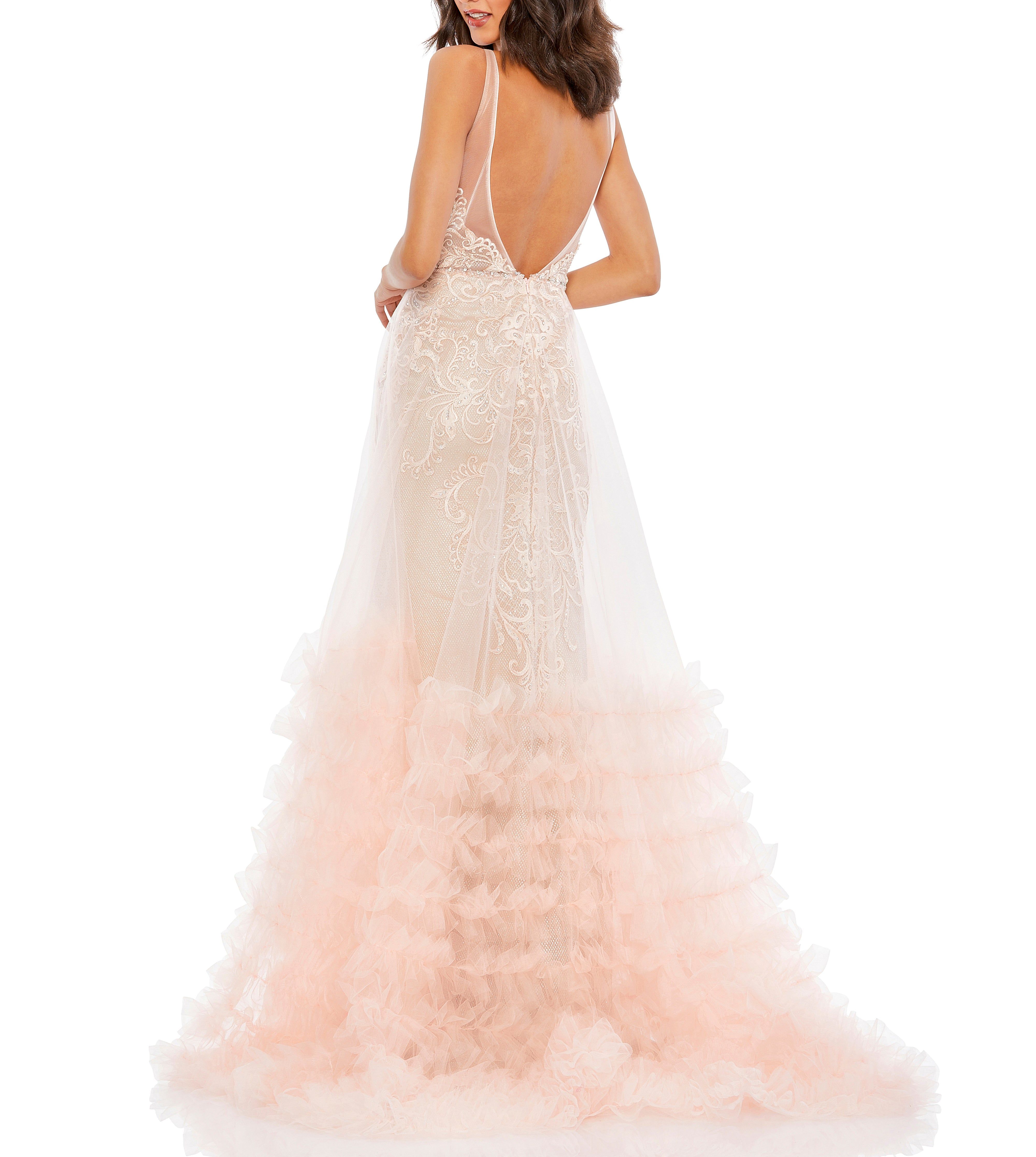 Lace Ruffle Tiered Sleeveless Plunge Neck Gown sold by Lord & Taylor product image thumbnail 4